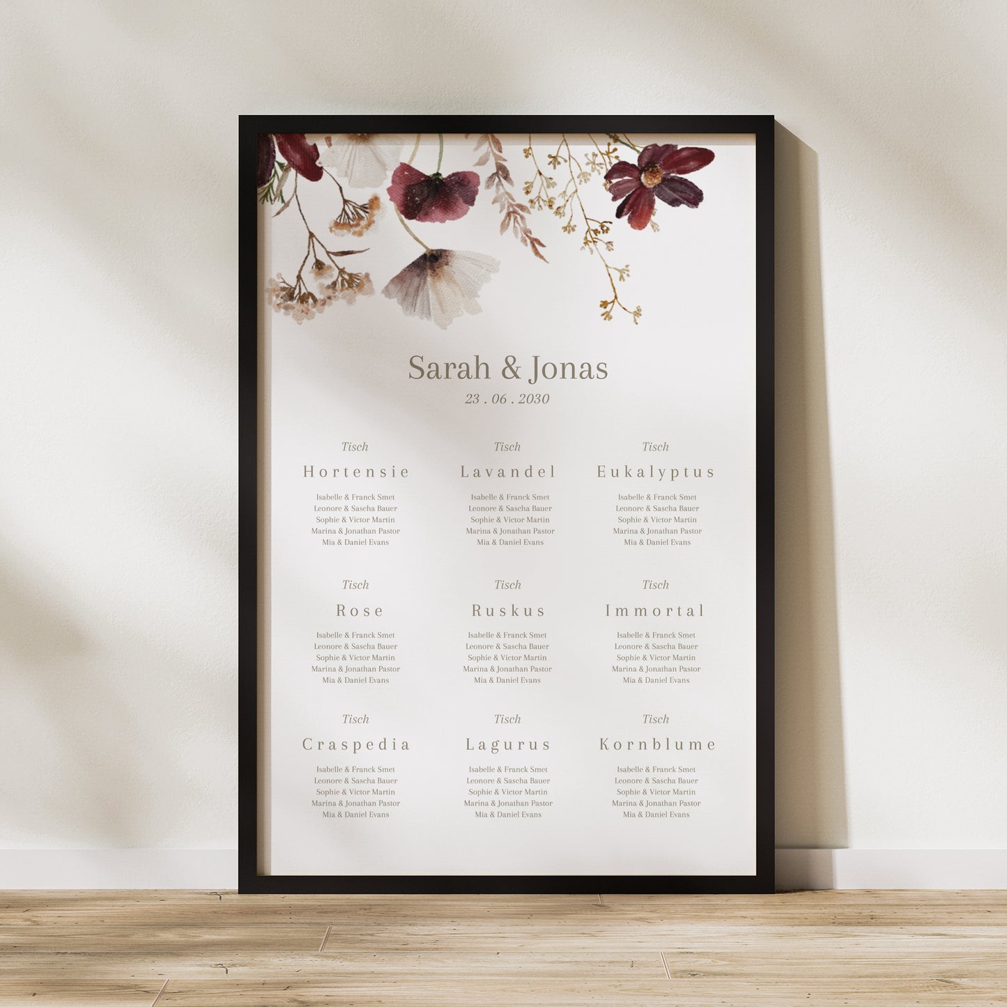 Sitzplan Hochzeit Porträt 60 x 90 cm Getrocknete Wiesenblumen II foto N° 1