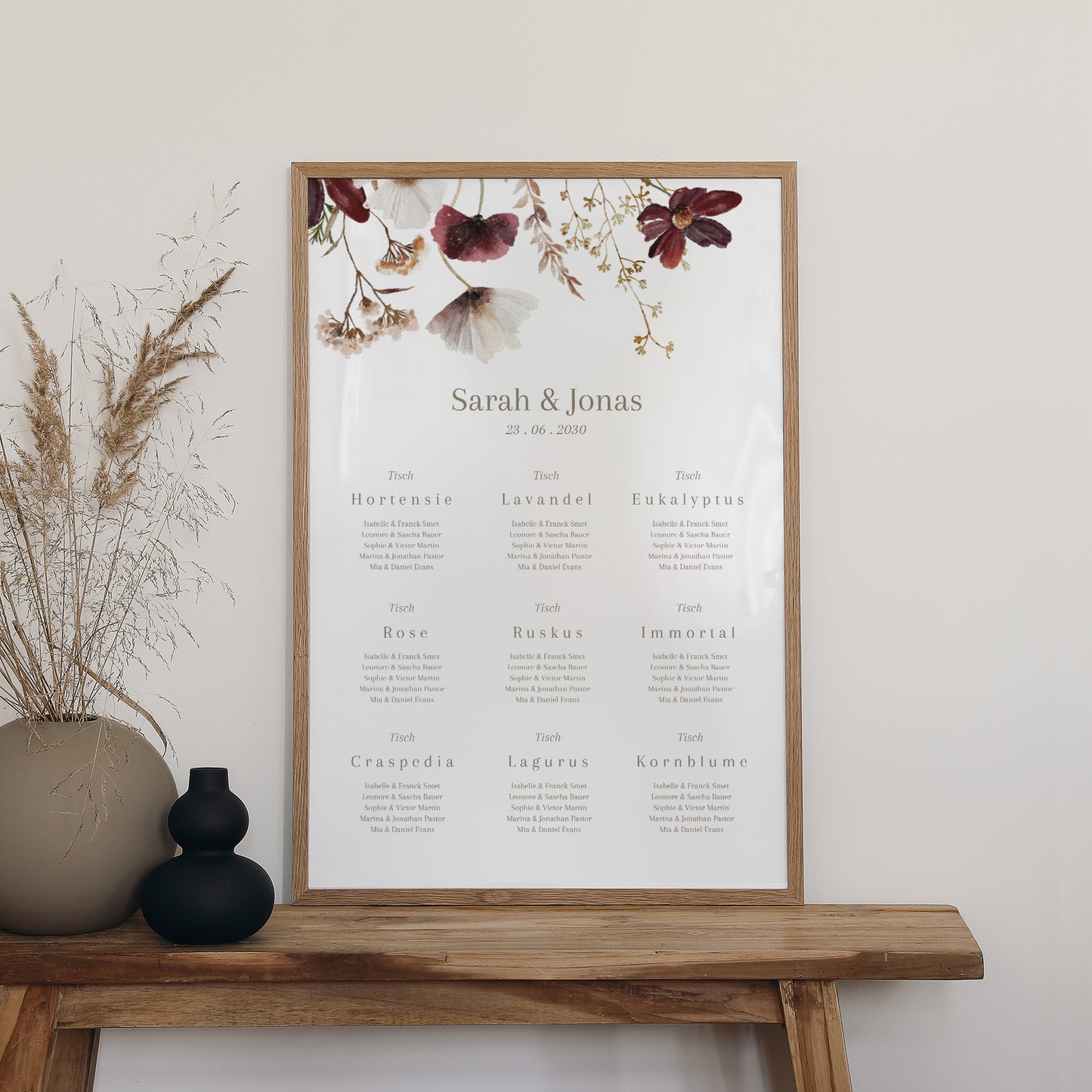 Sitzplan Hochzeit Porträt 60 x 90 cm Getrocknete Wiesenblumen II foto N° 2