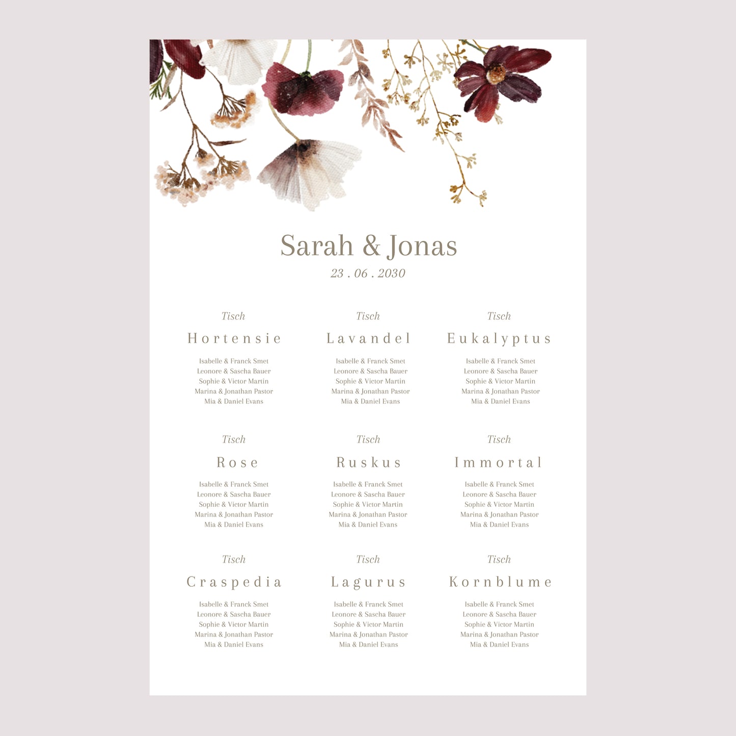 Sitzplan Hochzeit Porträt 60 x 90 cm Getrocknete Wiesenblumen II foto N° 2