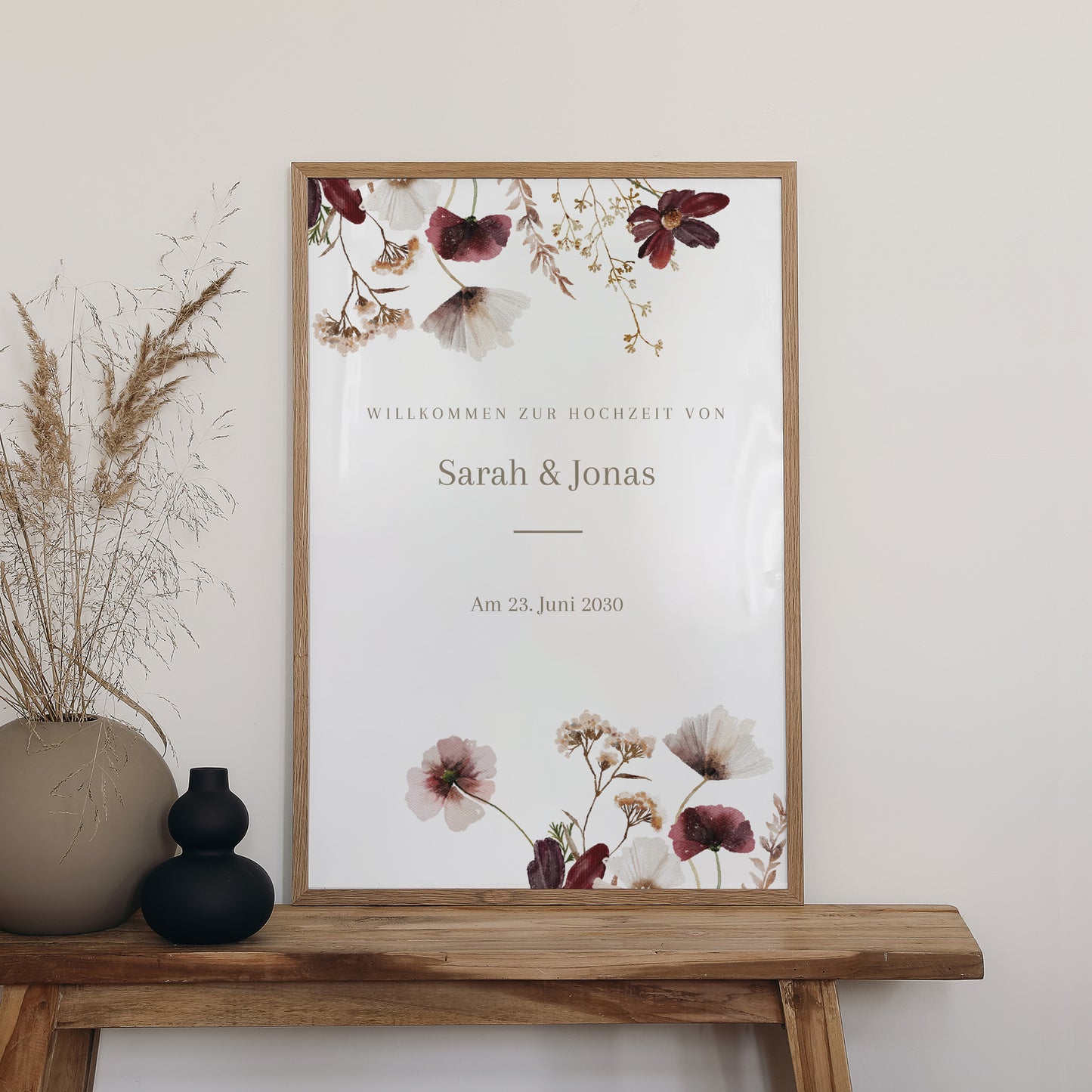 Begrüßungstafel Hochzeit Porträt 60 x 90 cm Getrocknete Wiesenblumen II foto N° 2