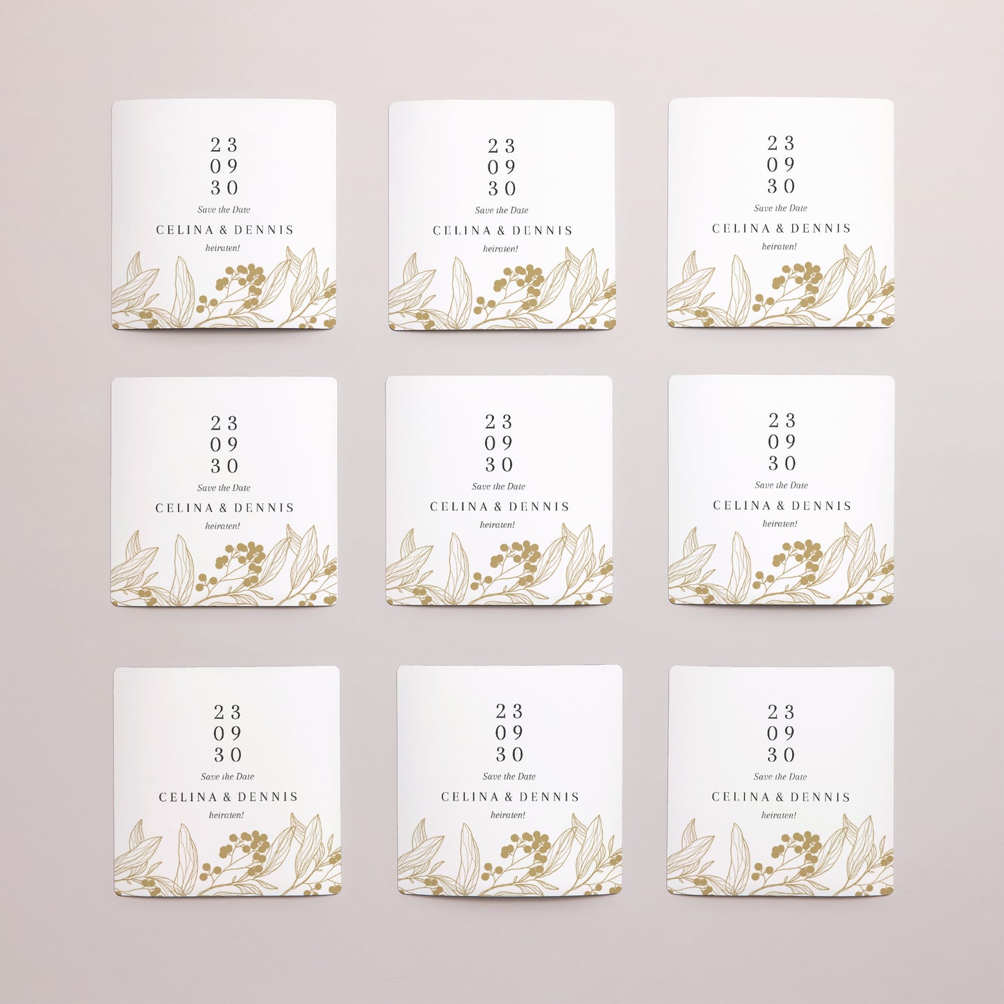 Save the date Karte Hochzeit Satz von 9, magnetisch. Goldene Blumenmuster foto N° 3