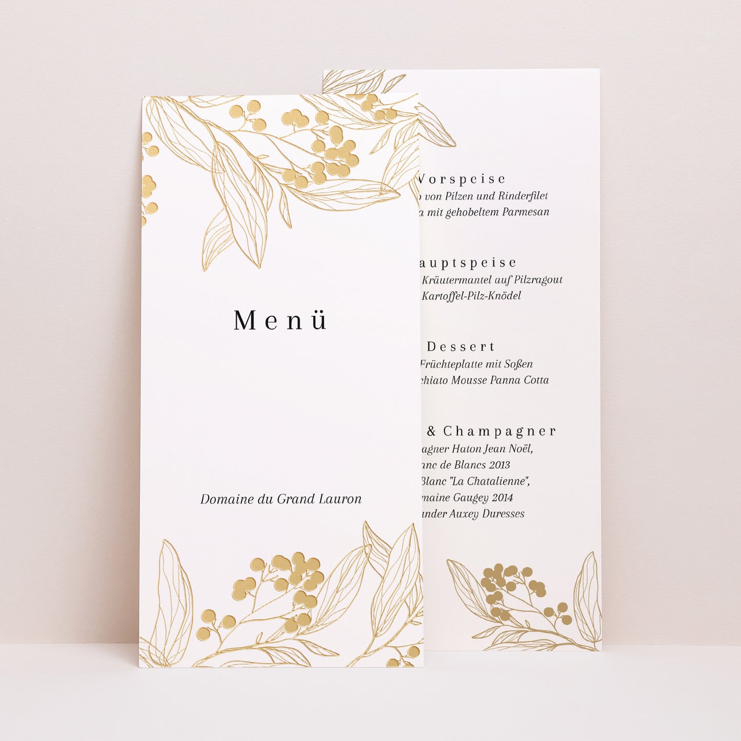 Menükarte Hochzeit Panoramatisches Porträt Goldene Blumenmuster foto N° 1