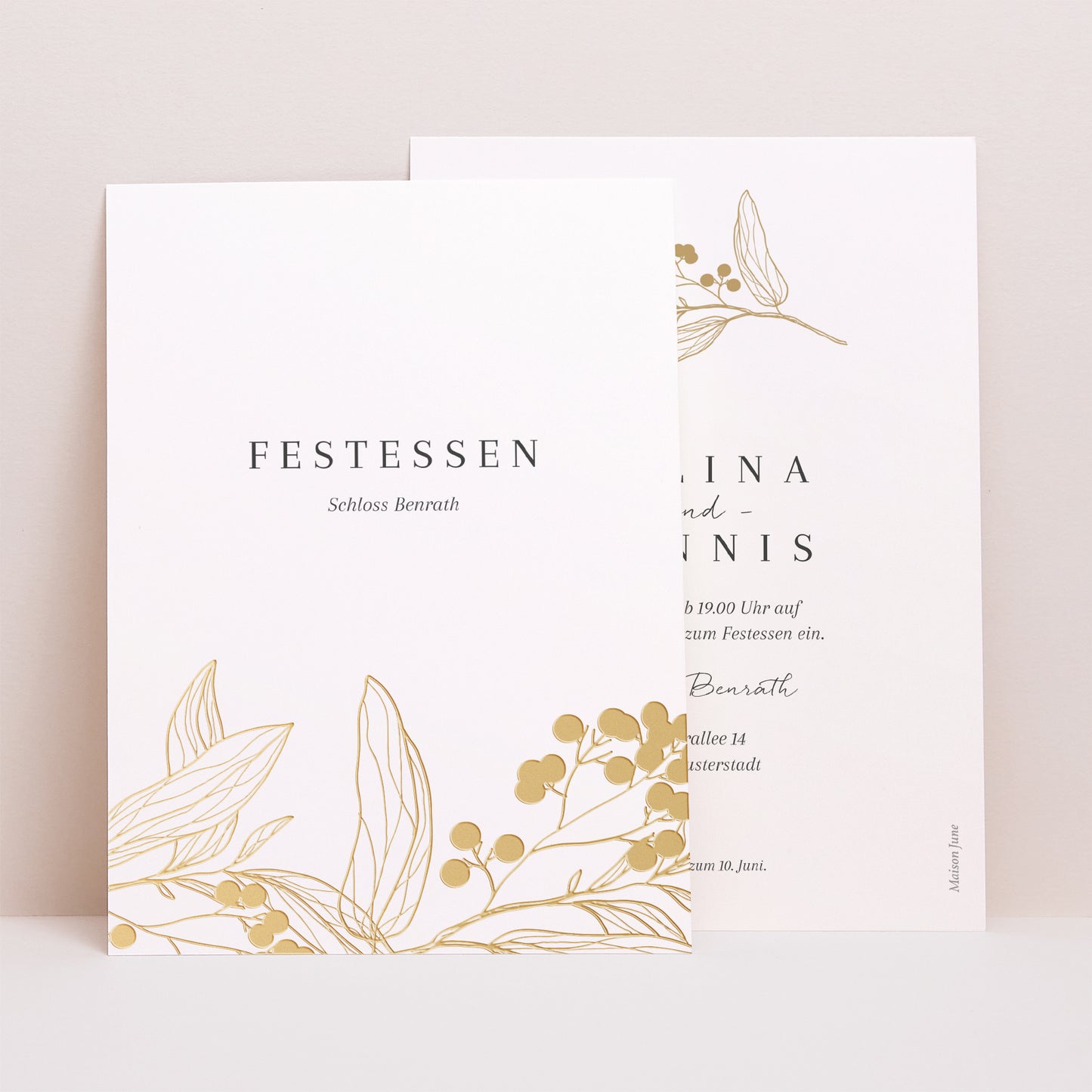Beilegekarte Hochzeit Porträt Goldene Blumenmuster foto N° 1
