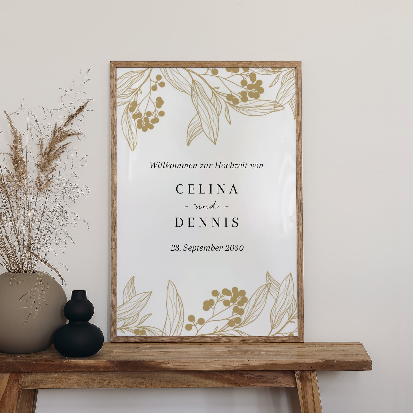 Begrüßungstafel Hochzeit Porträt 60 x 90 cm Goldene Blumenmuster foto N° 2