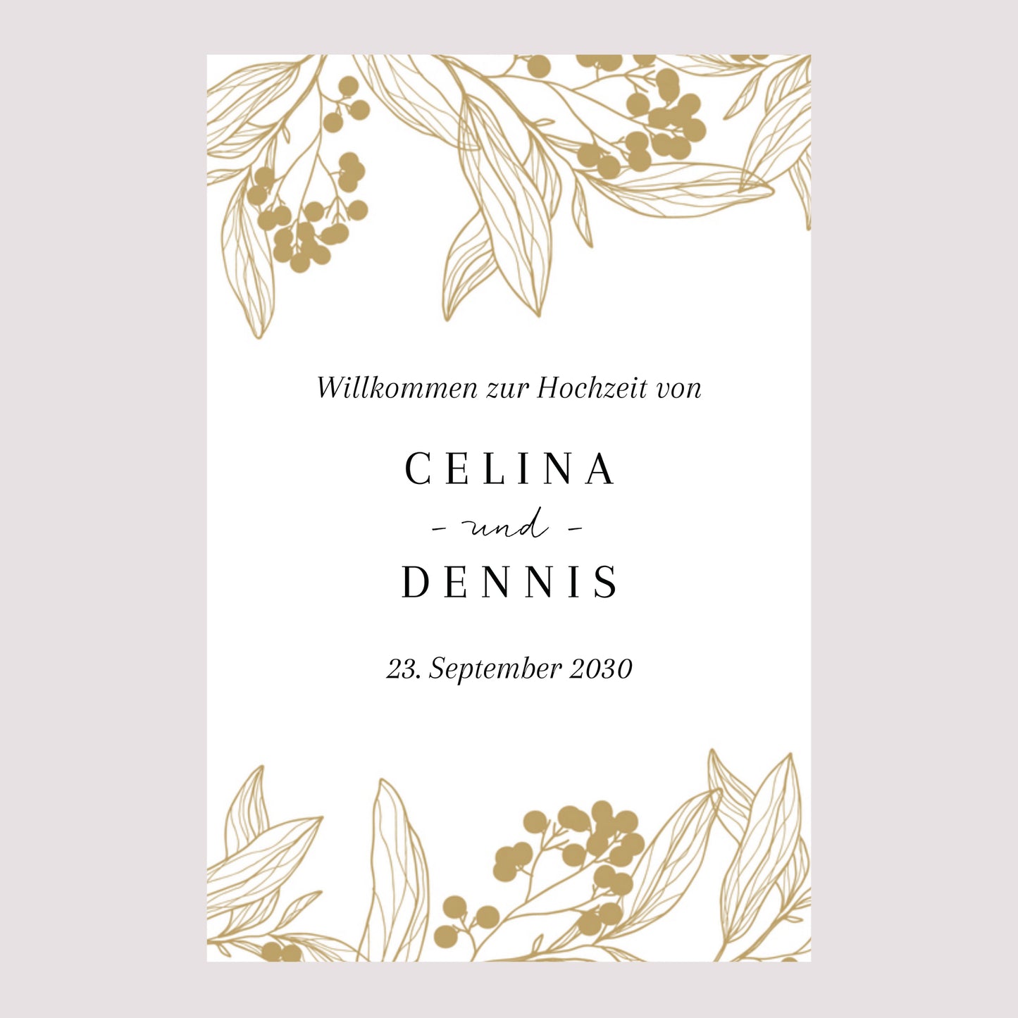 Begrüßungstafel Hochzeit Porträt 60 x 90 cm Goldene Blumenmuster foto N° 2