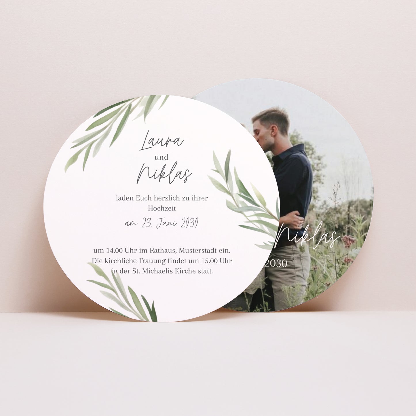 Hochzeitseinladung Schallplattenhülle Olivenblätter foto N° 4