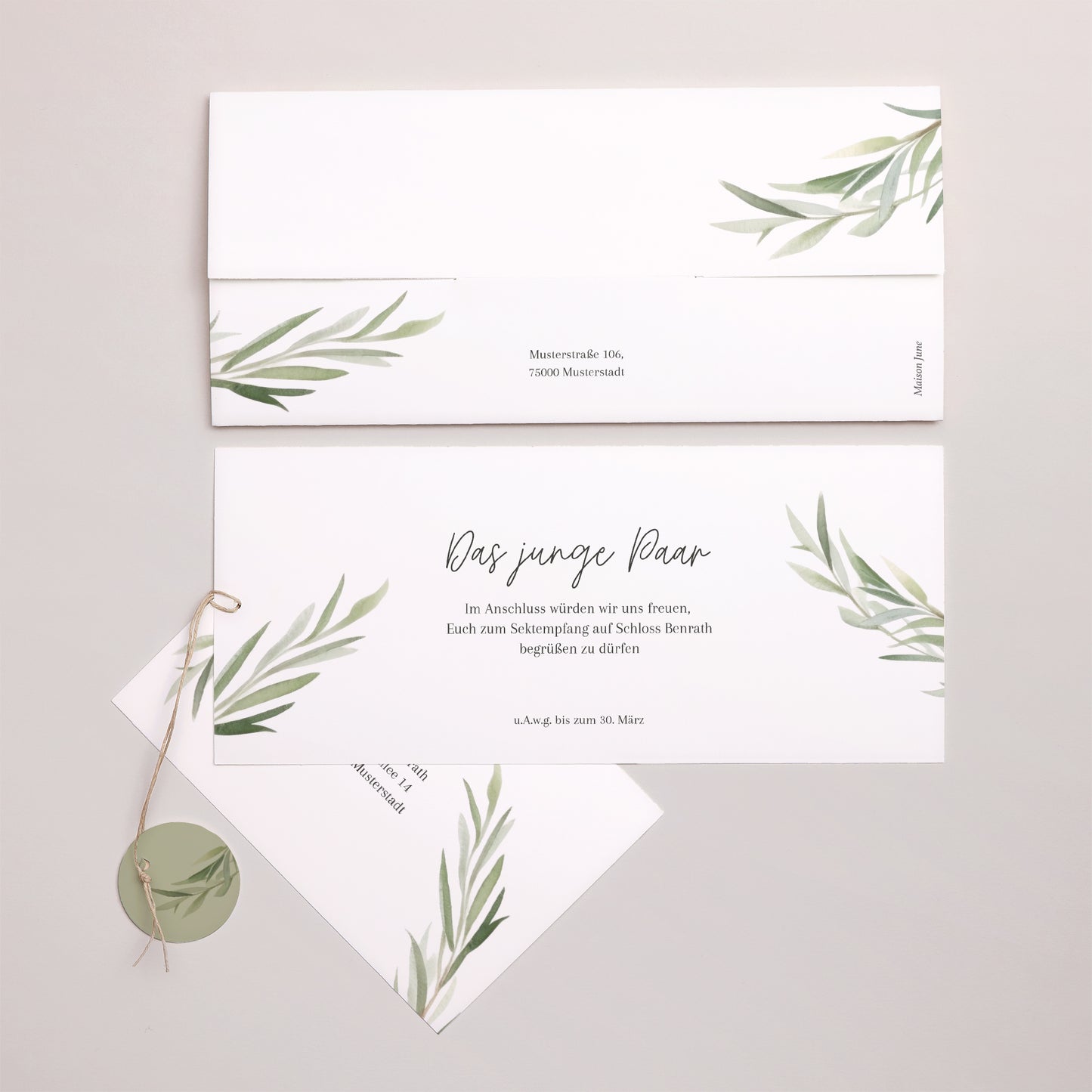 Hochzeitseinladung Mappe 2 Karten, Etikett Olivenblätter foto N° 4