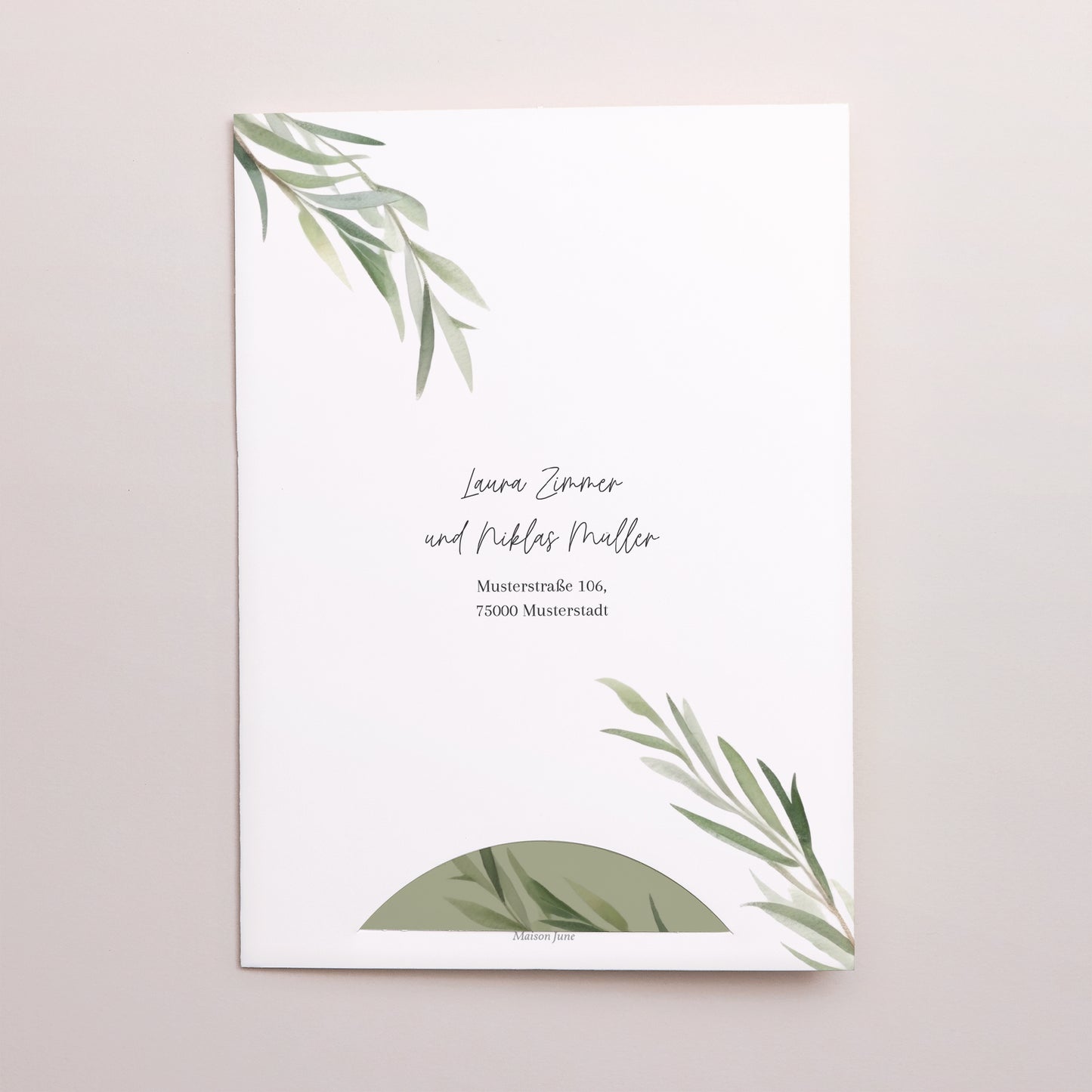 Hochzeitseinladung Hülle für 2 Karten Olivenblätter foto N° 5