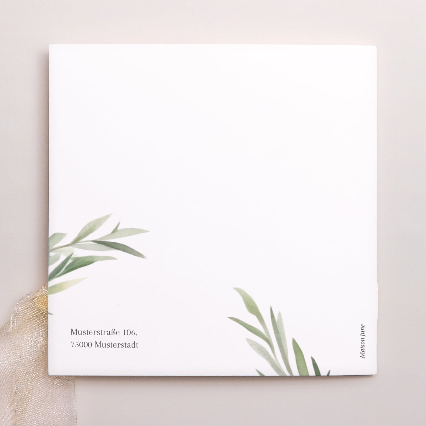 Hochzeitseinladung Quadratische Hülle, 3 Karten, Etikett Olivenblätter foto N° 4