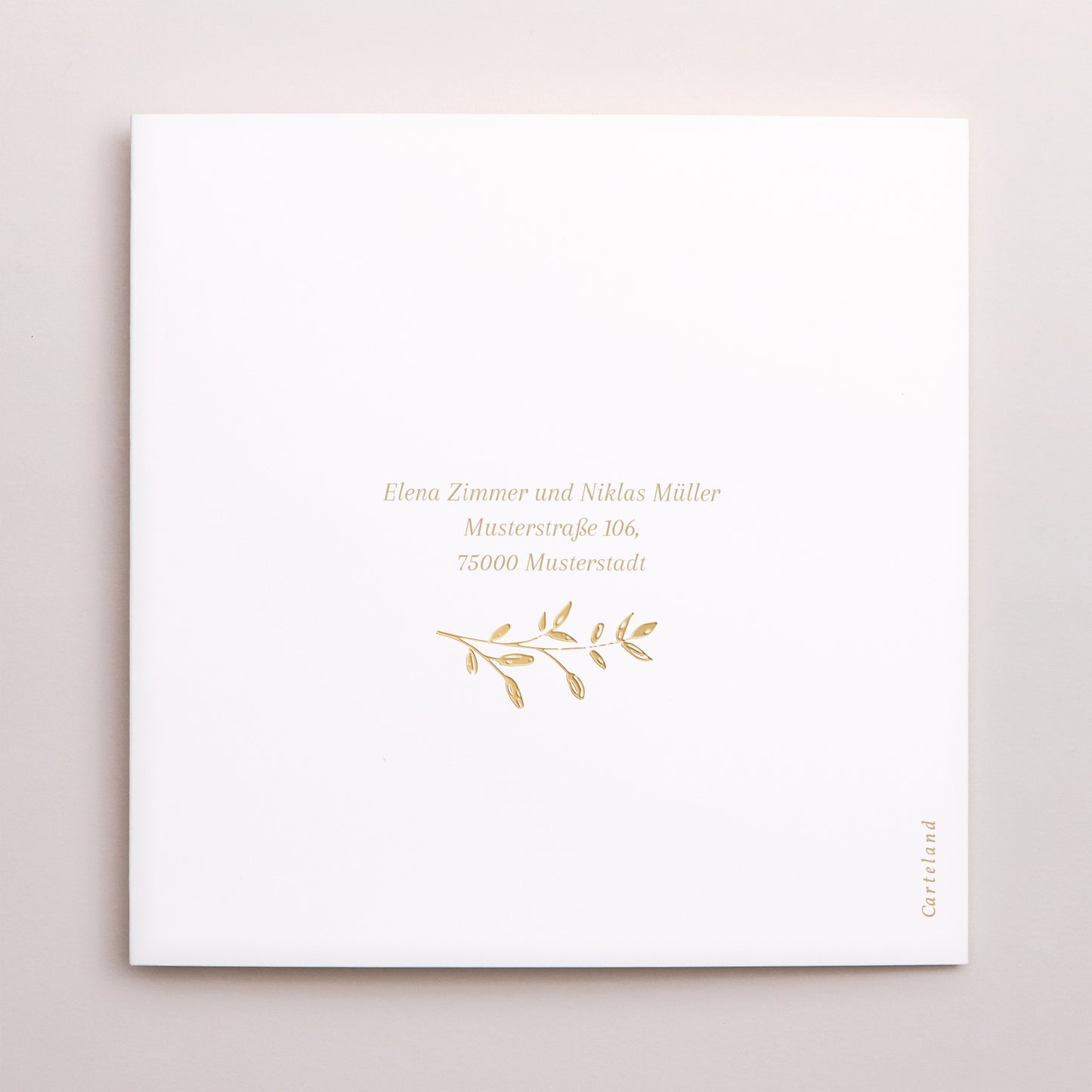 Dankeskarte Hochzeit Asymmetrisches Triptychon goldener Blumenkranz foto N° 3