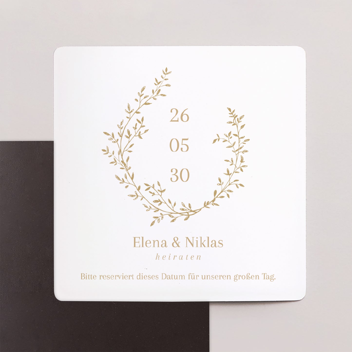 Save the date Karte Hochzeit Satz von 9, magnetisch. goldener Blumenkranz foto N° 1