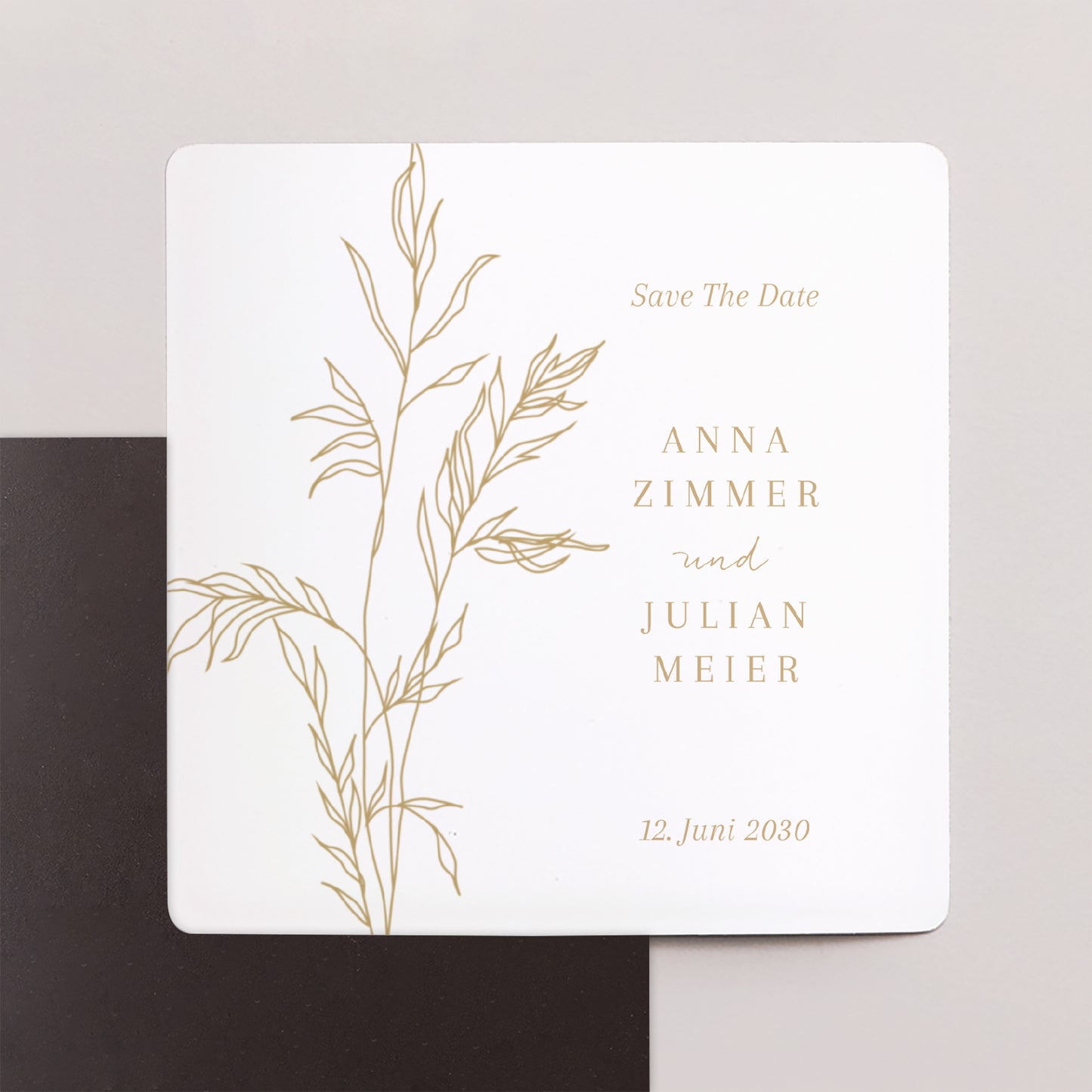 Save the date Karte Hochzeit Satz von 9, magnetisch. schlichtes Laub goldfarben foto N° 1