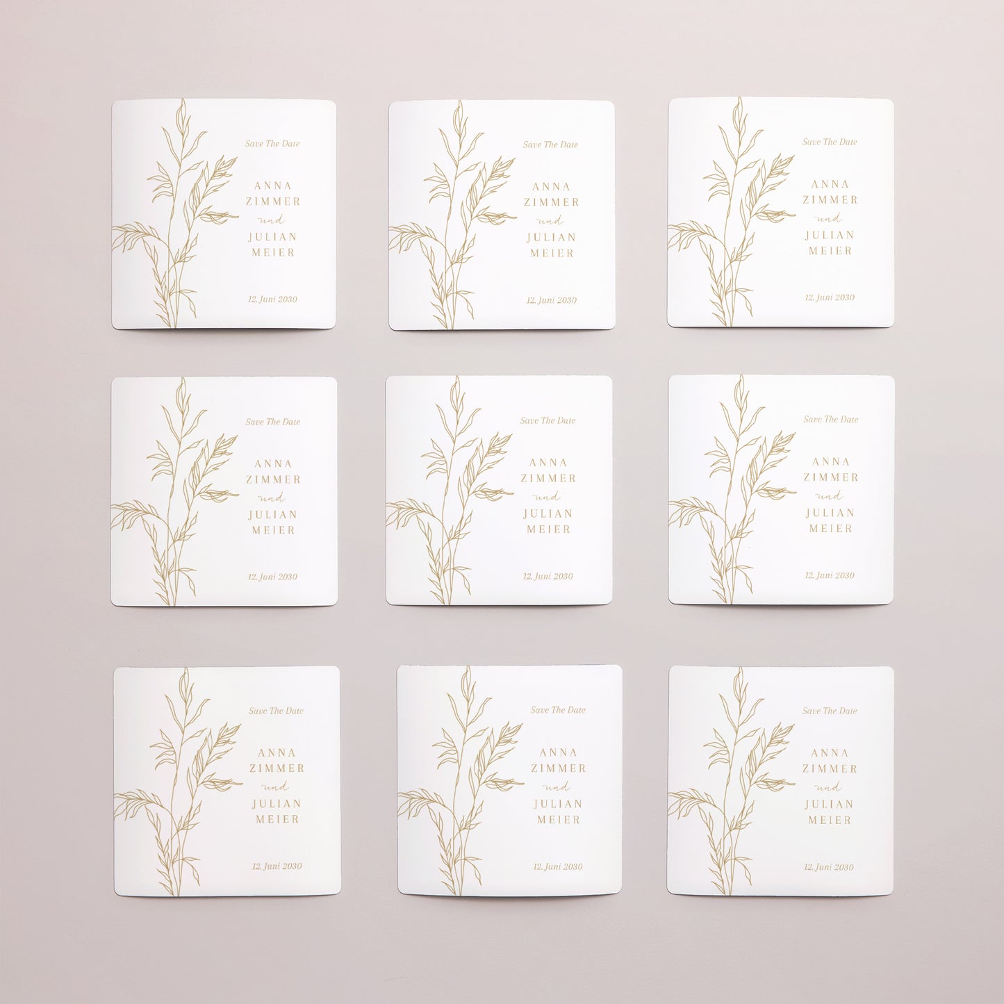 Save the date Karte Hochzeit Satz von 9, magnetisch. schlichtes Laub goldfarben foto N° 3