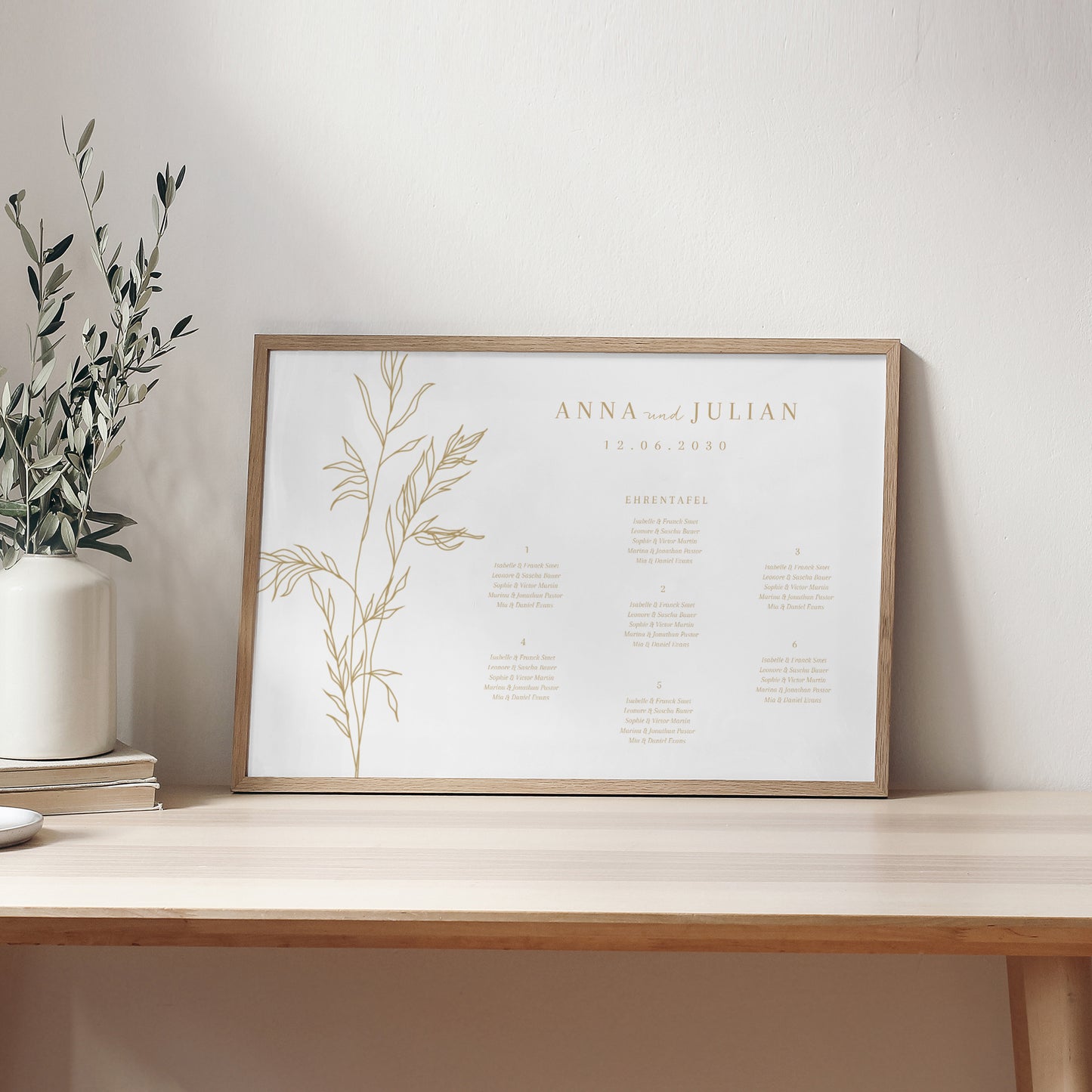 Sitzplan Hochzeit Landschaft schlichtes Laub goldfarben foto N° 2