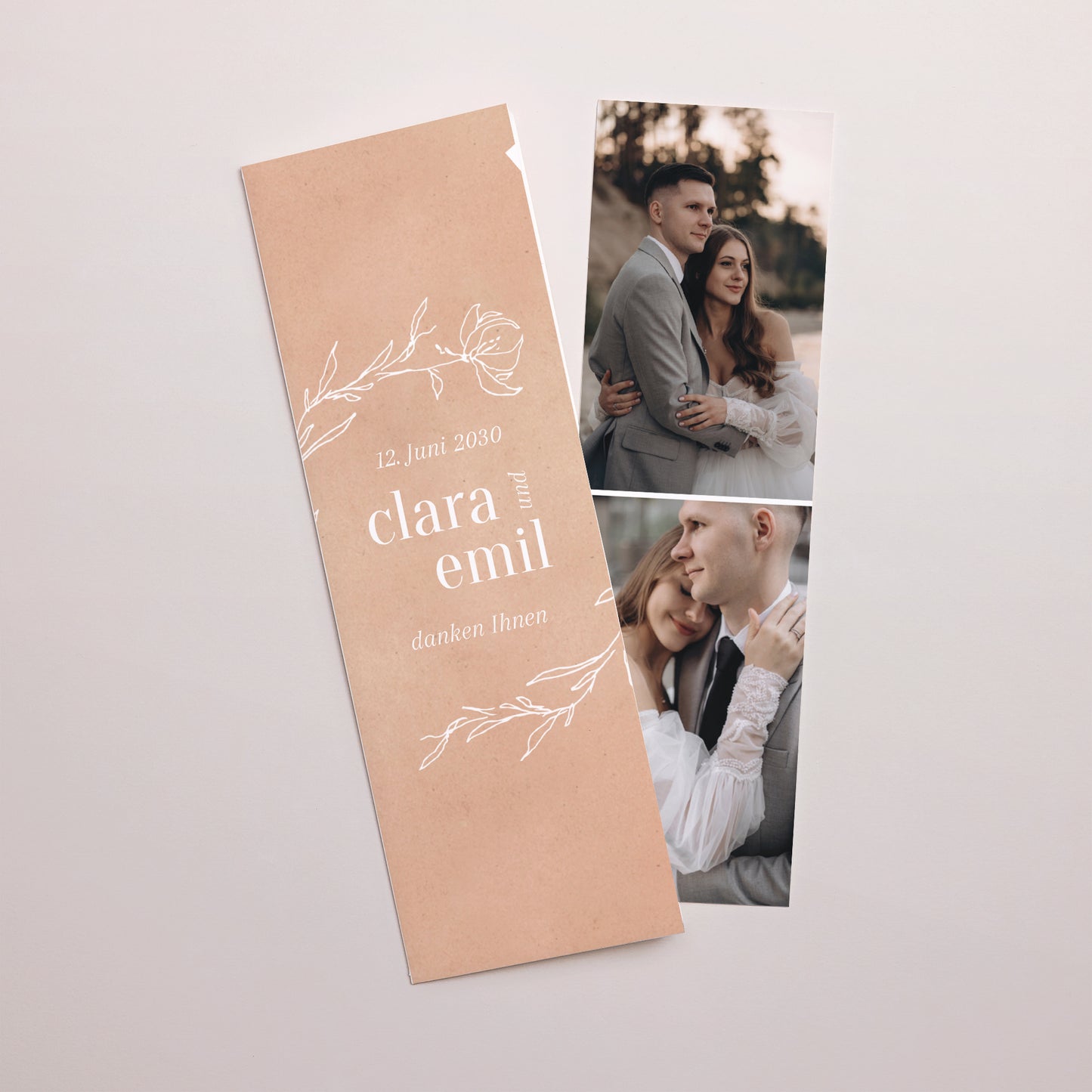 Dankeskarte Hochzeit Fotoautomaten Lesezeichen eine Seite voller Gedichte foto N° 1