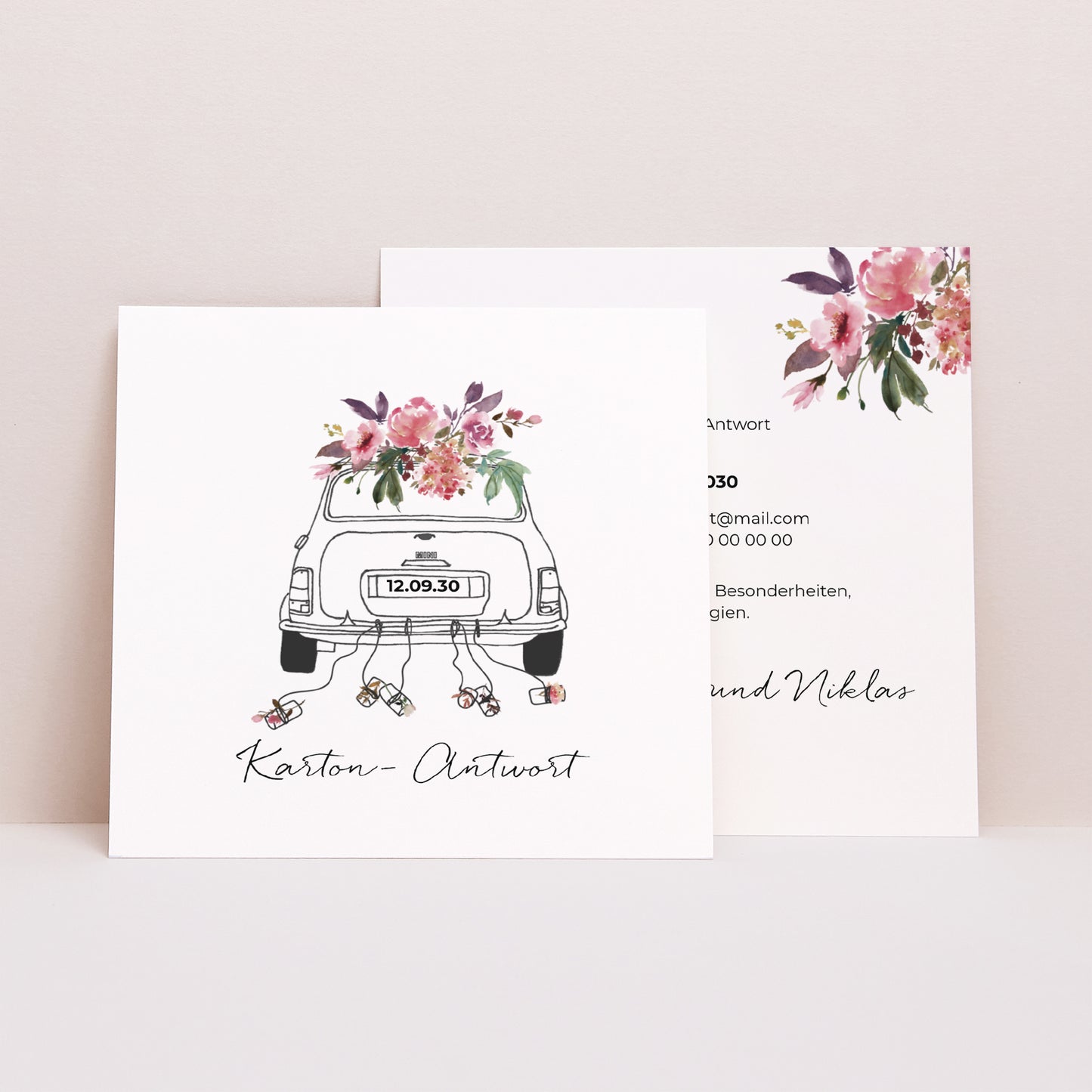 Antwortkarte Hochzeit Quadrat Mini Blümchen foto N° 1