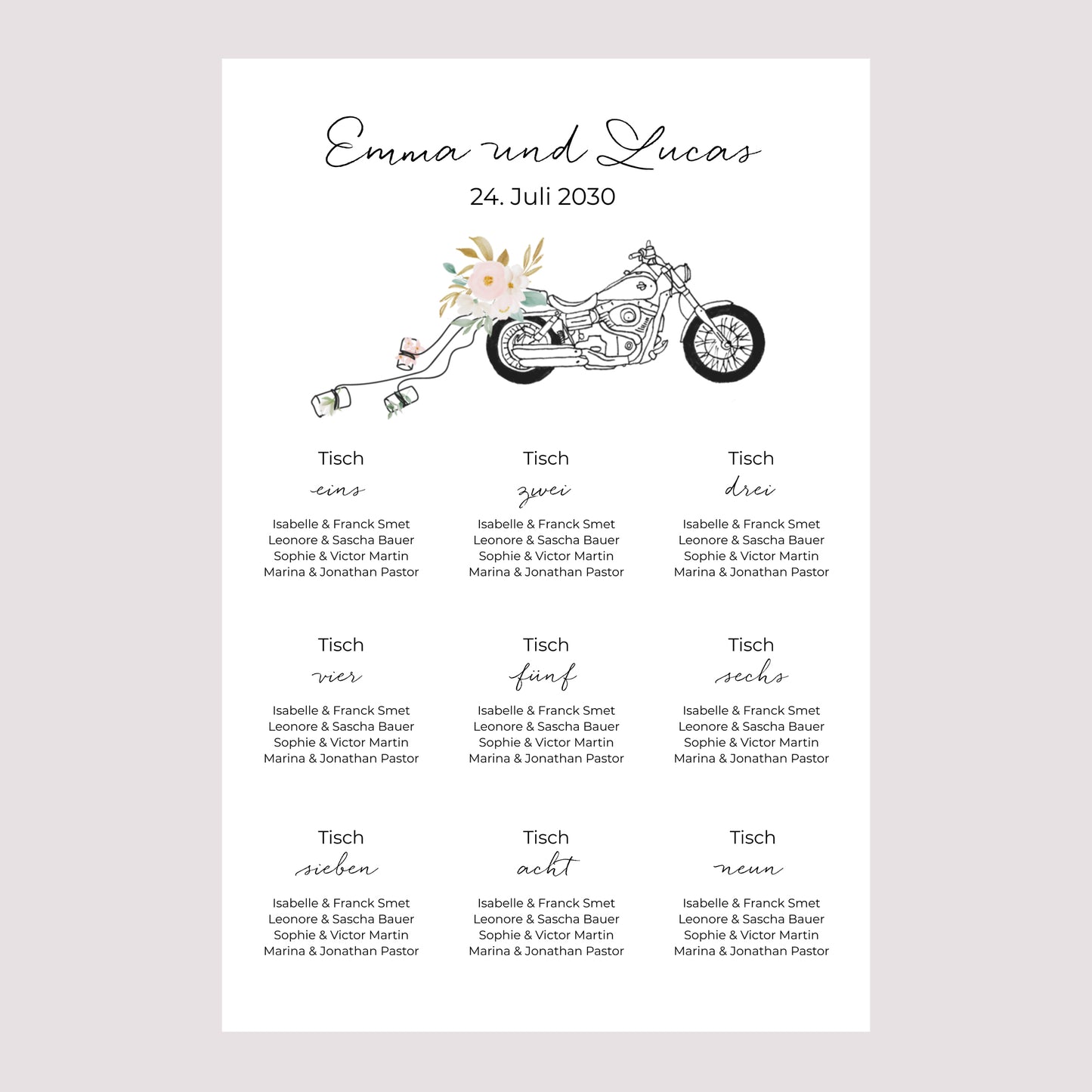Sitzplan Hochzeit Porträt Blumige Harley foto N° 2