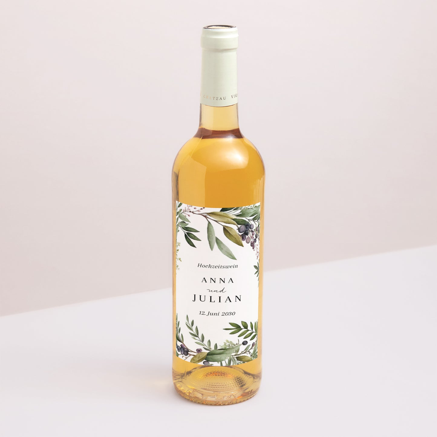 Flaschenetikett Hochzeit Porträt Frühlingslaub foto N° 1