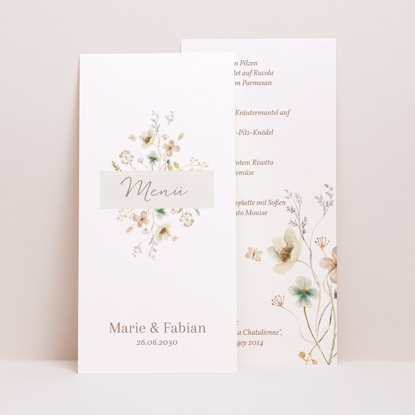 Menükarte Hochzeit Panoramatisches Porträt Wildblumen III foto N° 1