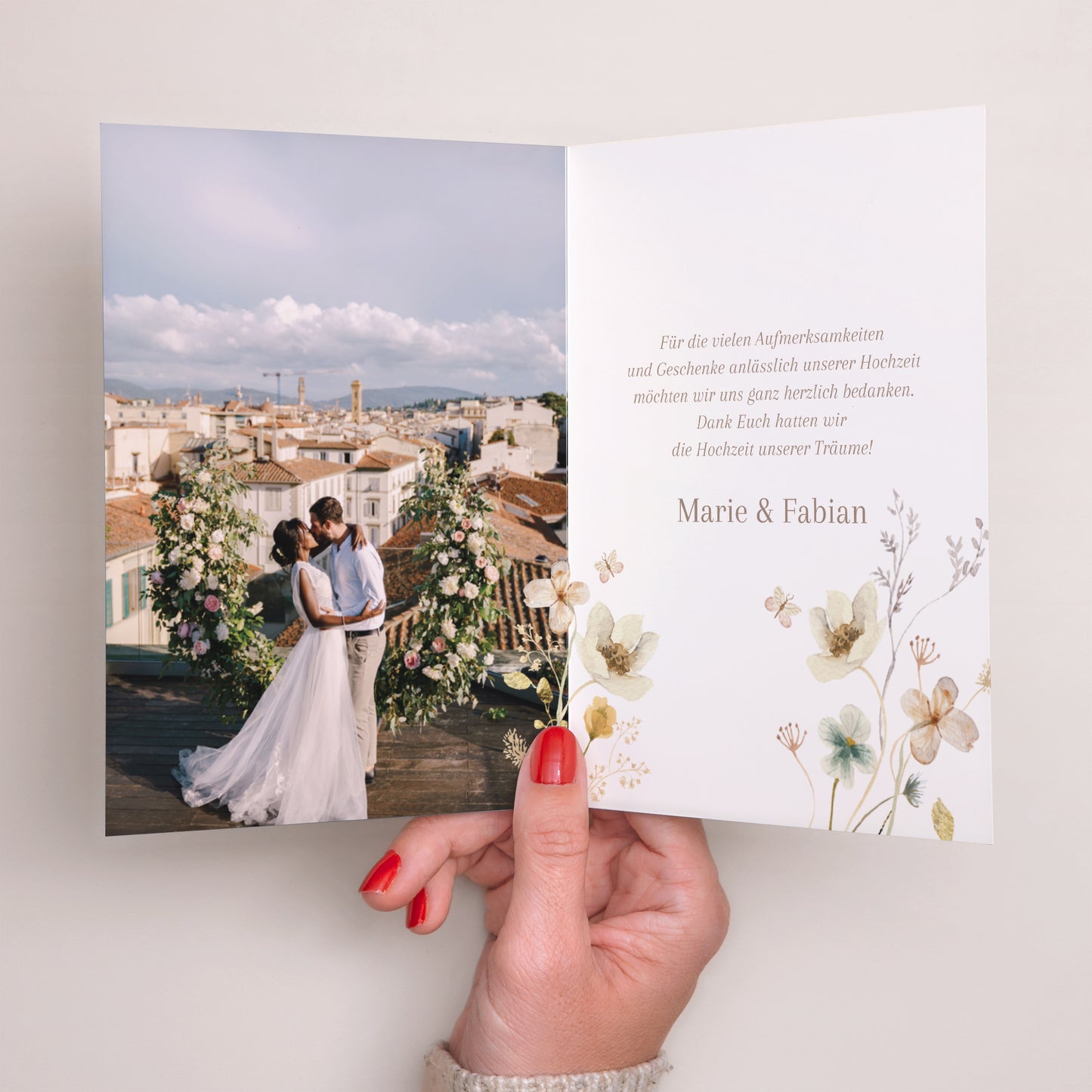 Dankeskarte Hochzeit Doppelflügelporträt Wildblumen III foto N° 2