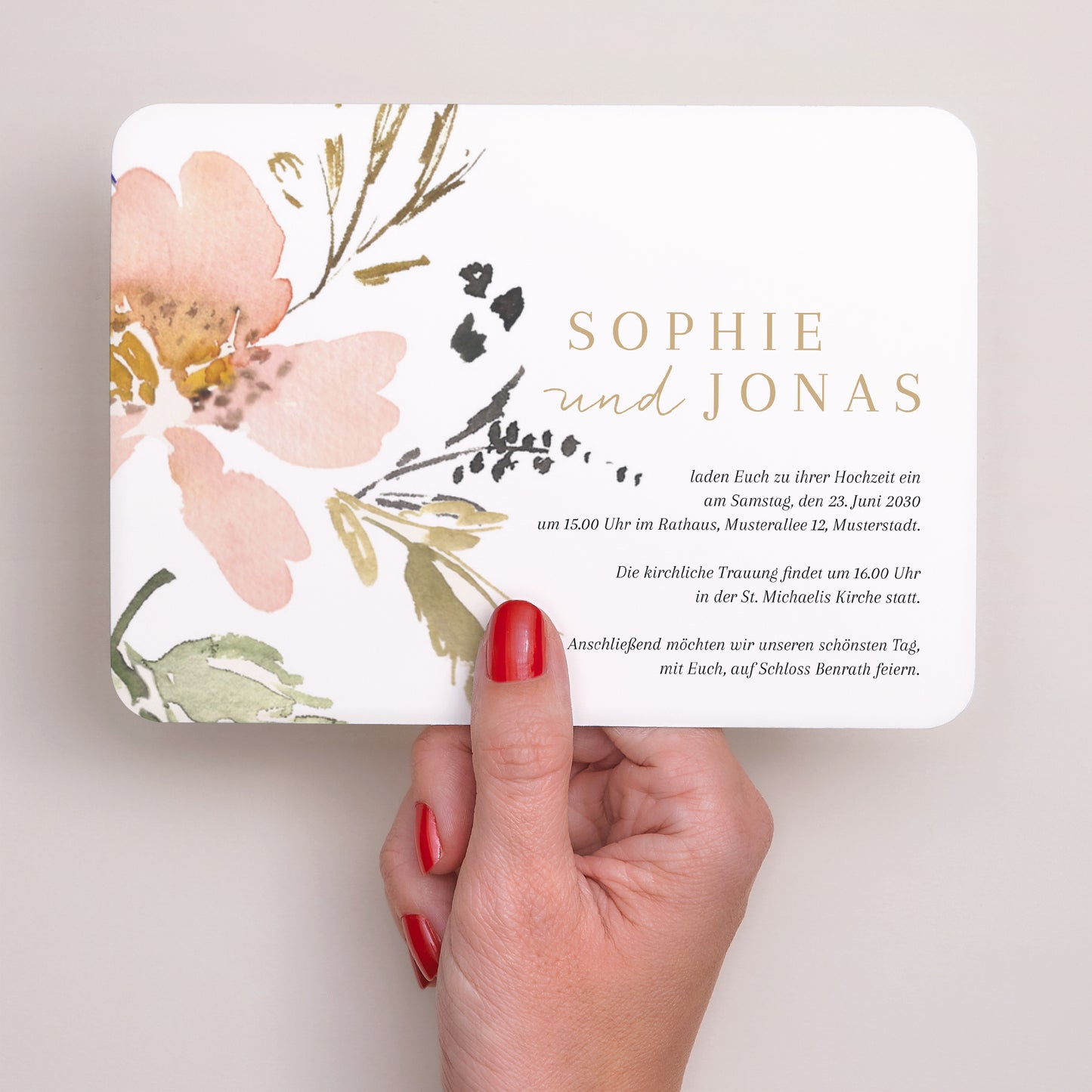 Hochzeitseinladung Landschaft, abgerundete Ränder Pop-Blumen foto N° 3