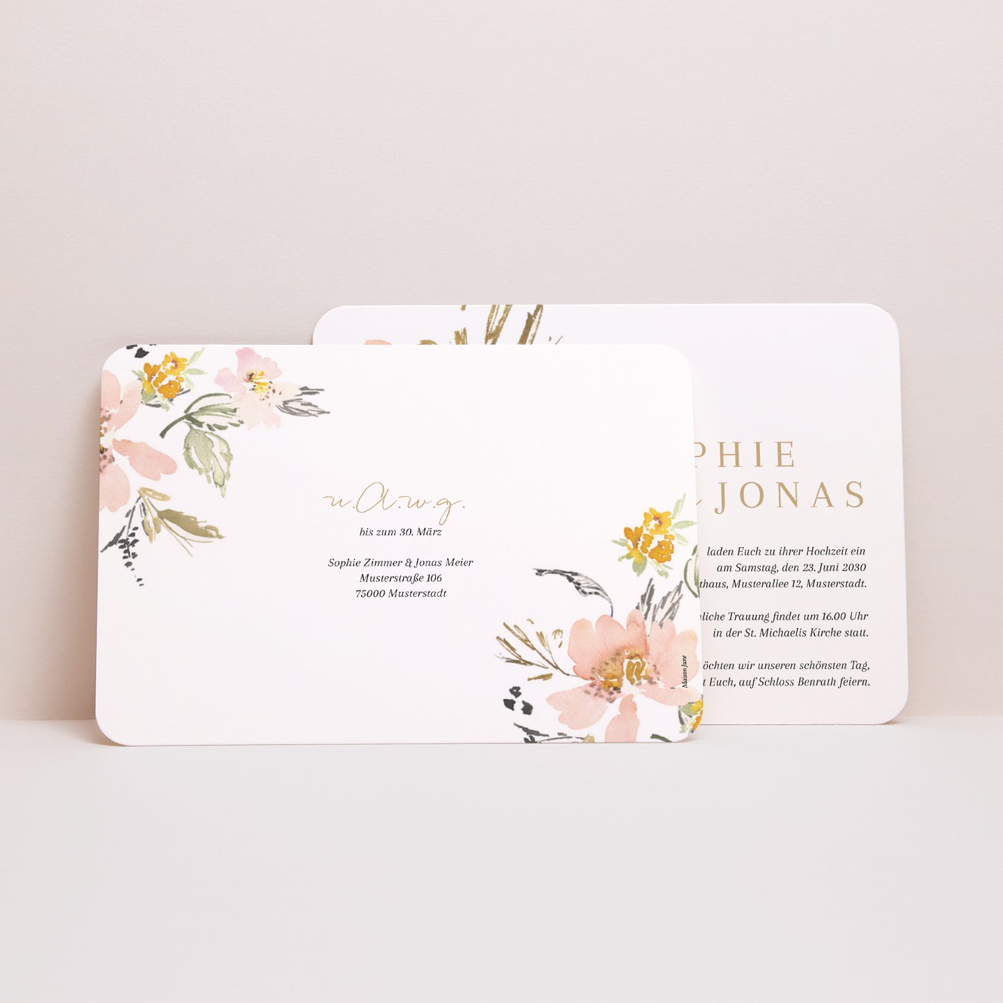 Hochzeitseinladung Landschaft, abgerundete Ränder Pop-Blumen foto N° 3