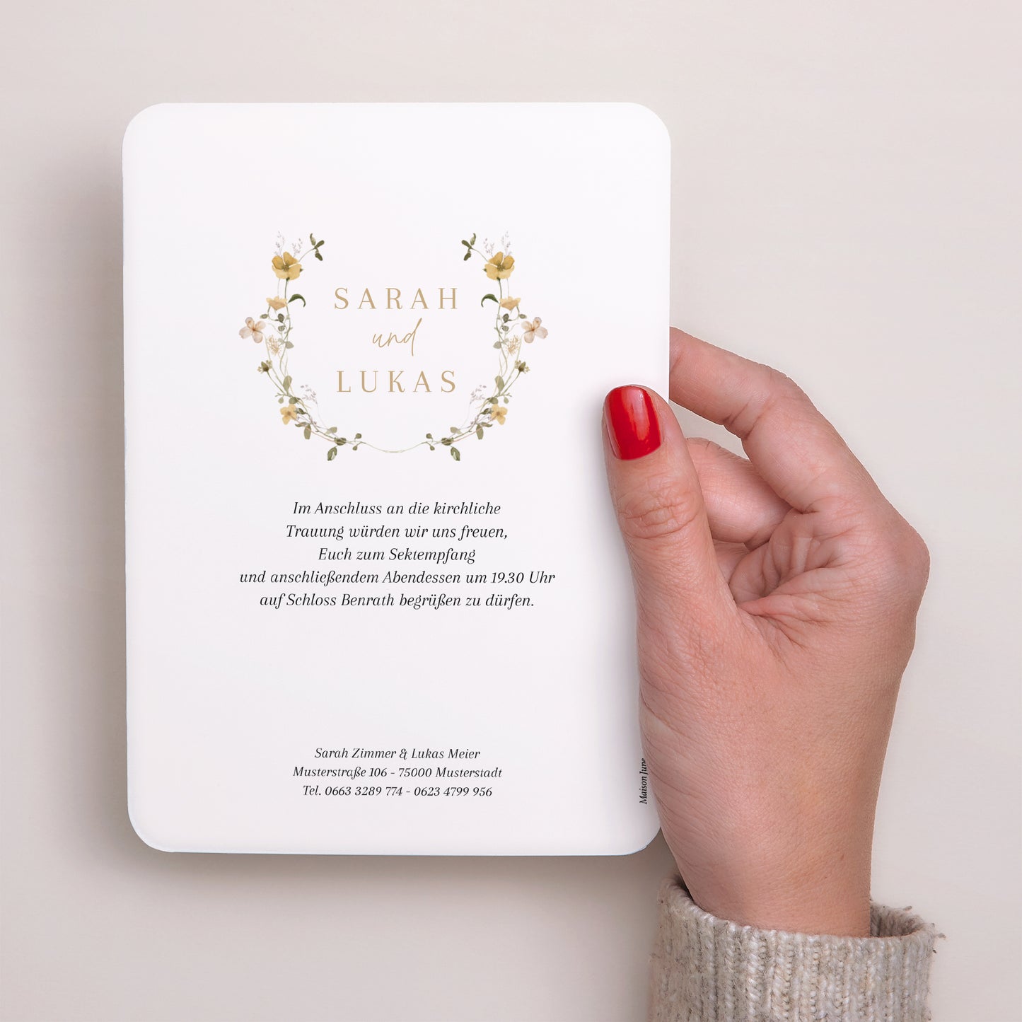 Hochzeitseinladung Porträt, abgerundete Kanten Wildblumen II foto N° 3