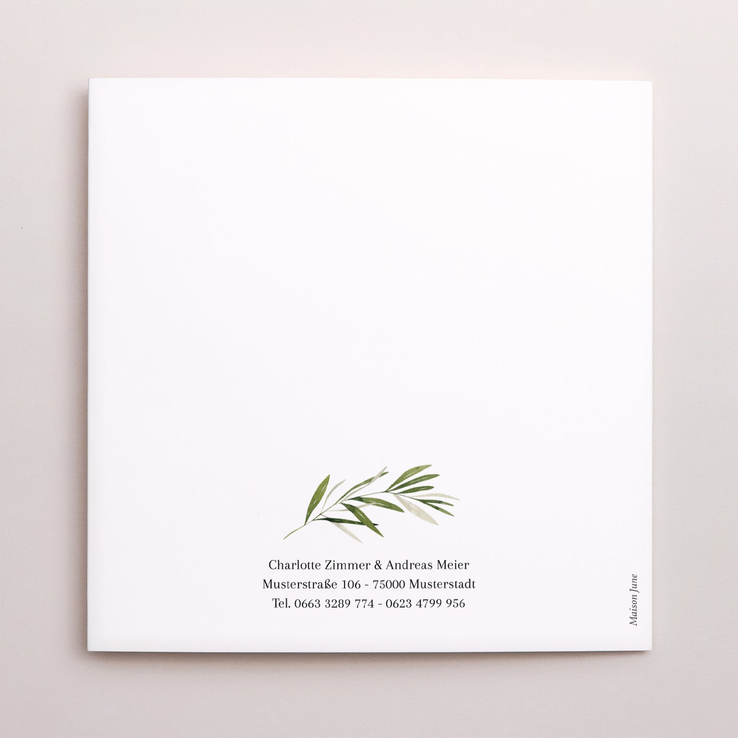 Dankeskarte Hochzeit Doppelflügiges Quadrat Olivenzweig III foto N° 3