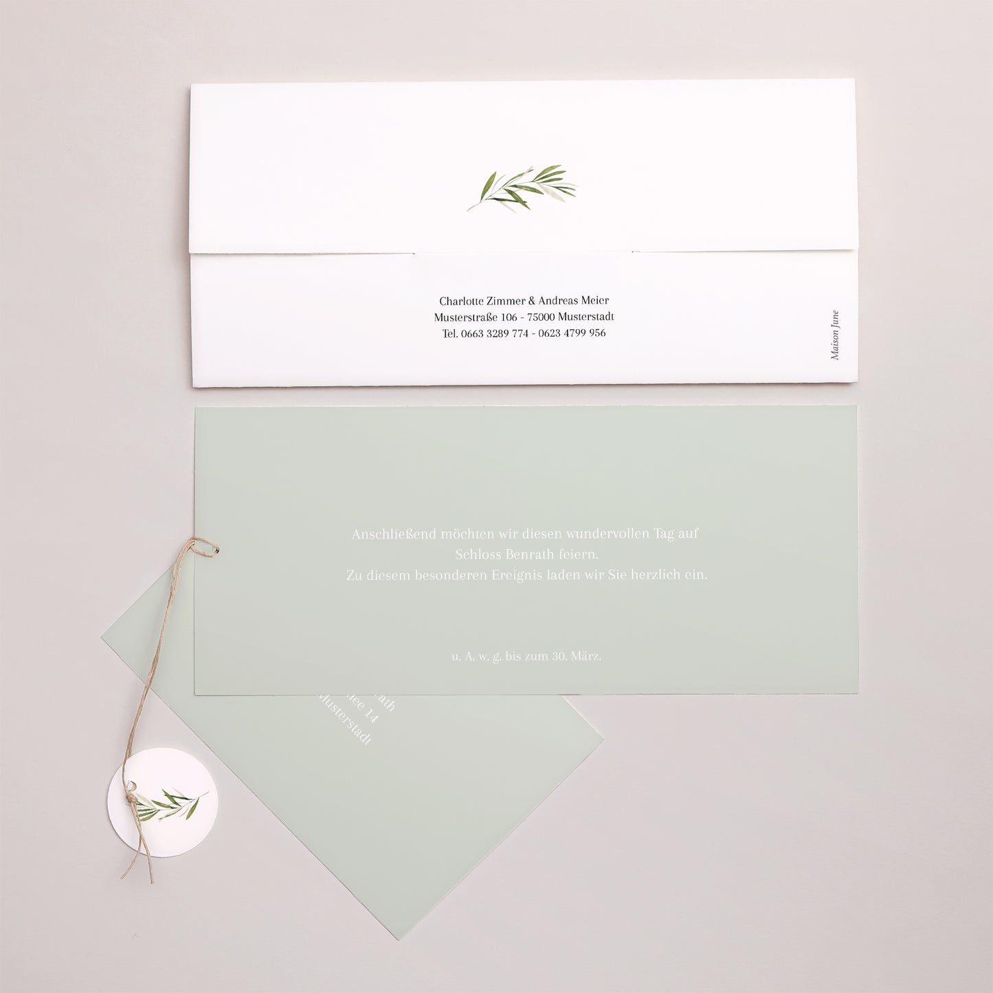 Hochzeitseinladung Mappe 2 Karten, Etikett Olivenzweig III foto N° 4