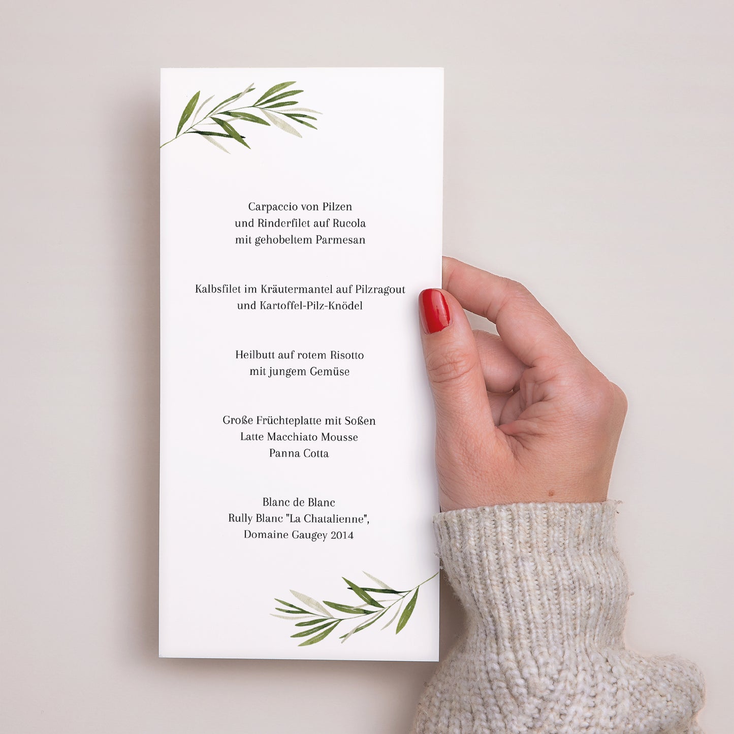 Menükarte Hochzeit Panoramatisches Porträt Olivenzweig III foto N° 3