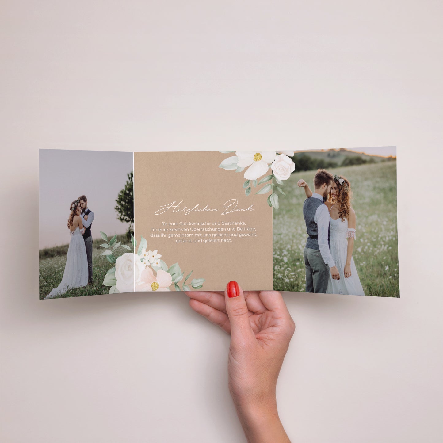 Dankeskarte Hochzeit Asymmetrisches Triptychon Romantik II foto N° 2