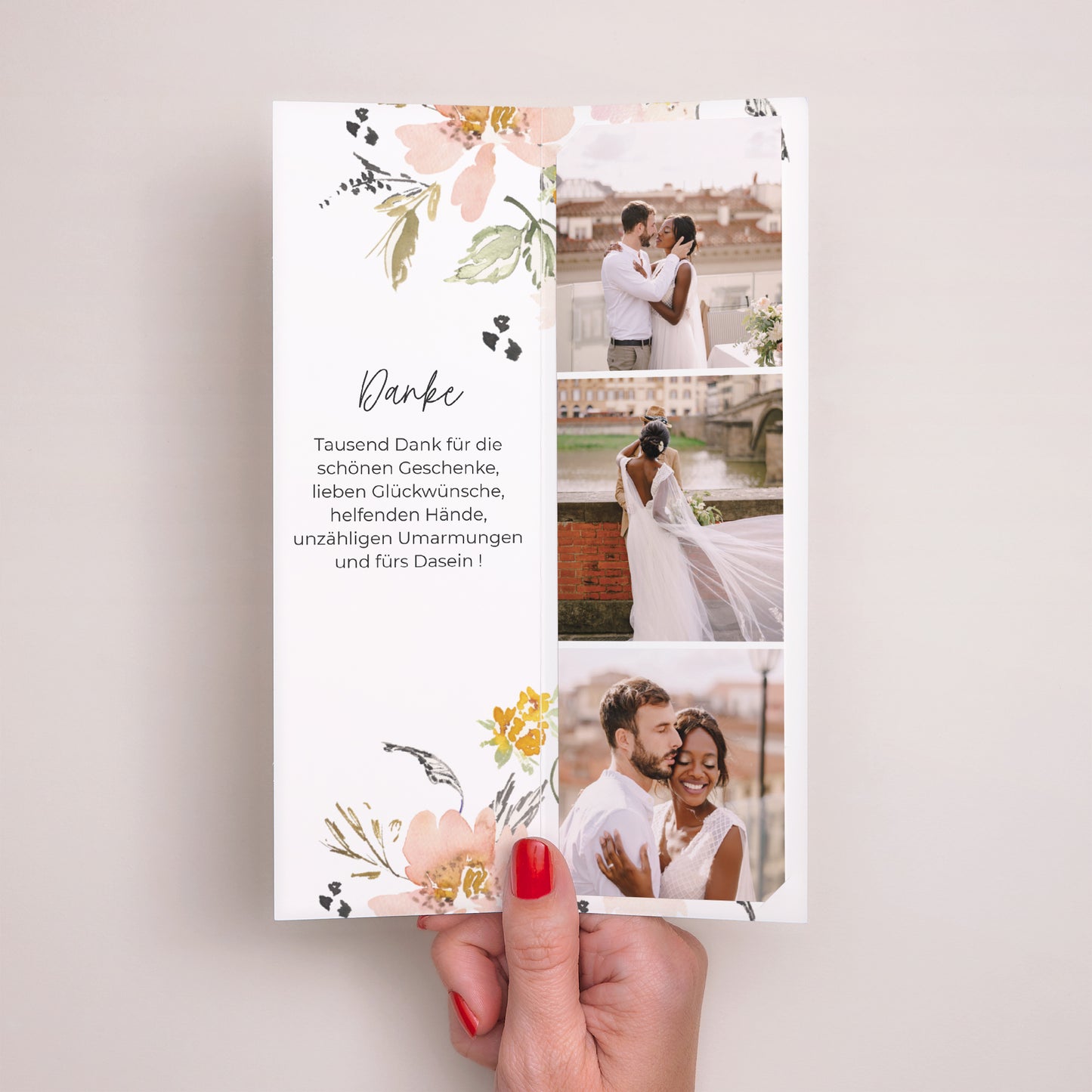 Dankeskarte Hochzeit Fotoautomaten Lesezeichen Blumen Pop II foto N° 2