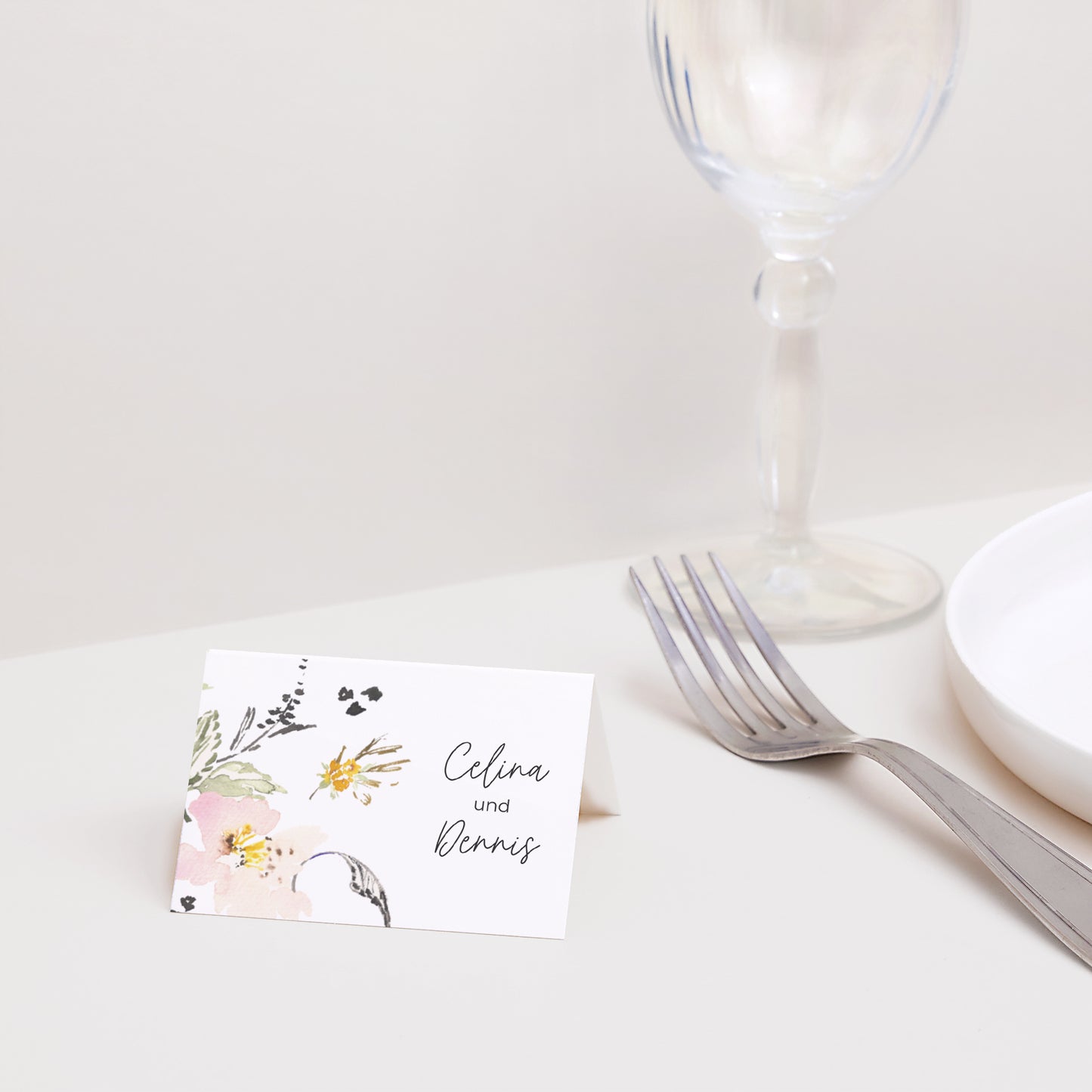 Tischkarten Hochzeit Quer Blumen Pop II foto N° 2