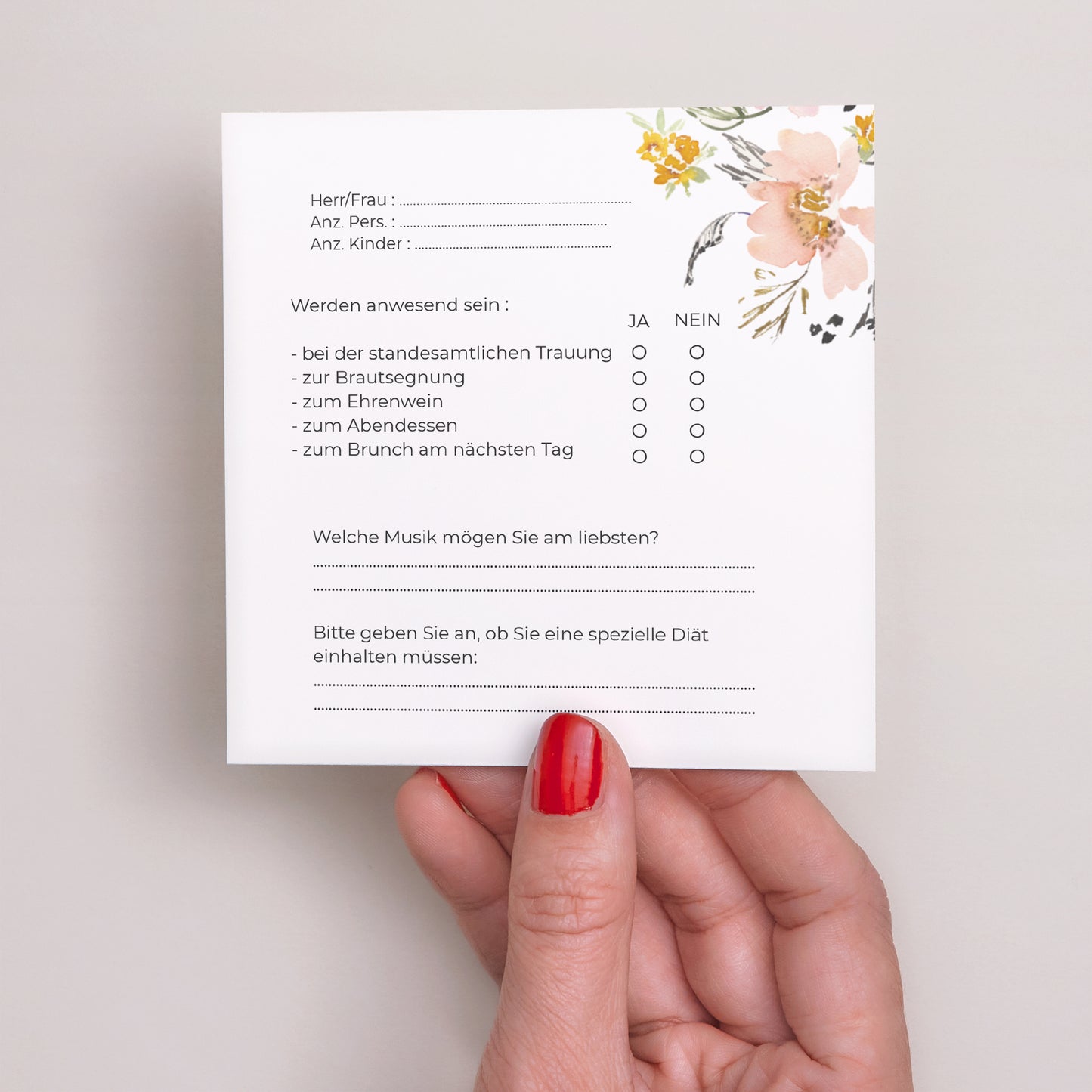 Antwortkarte Hochzeit Quadrat Blumen Pop II foto N° 3