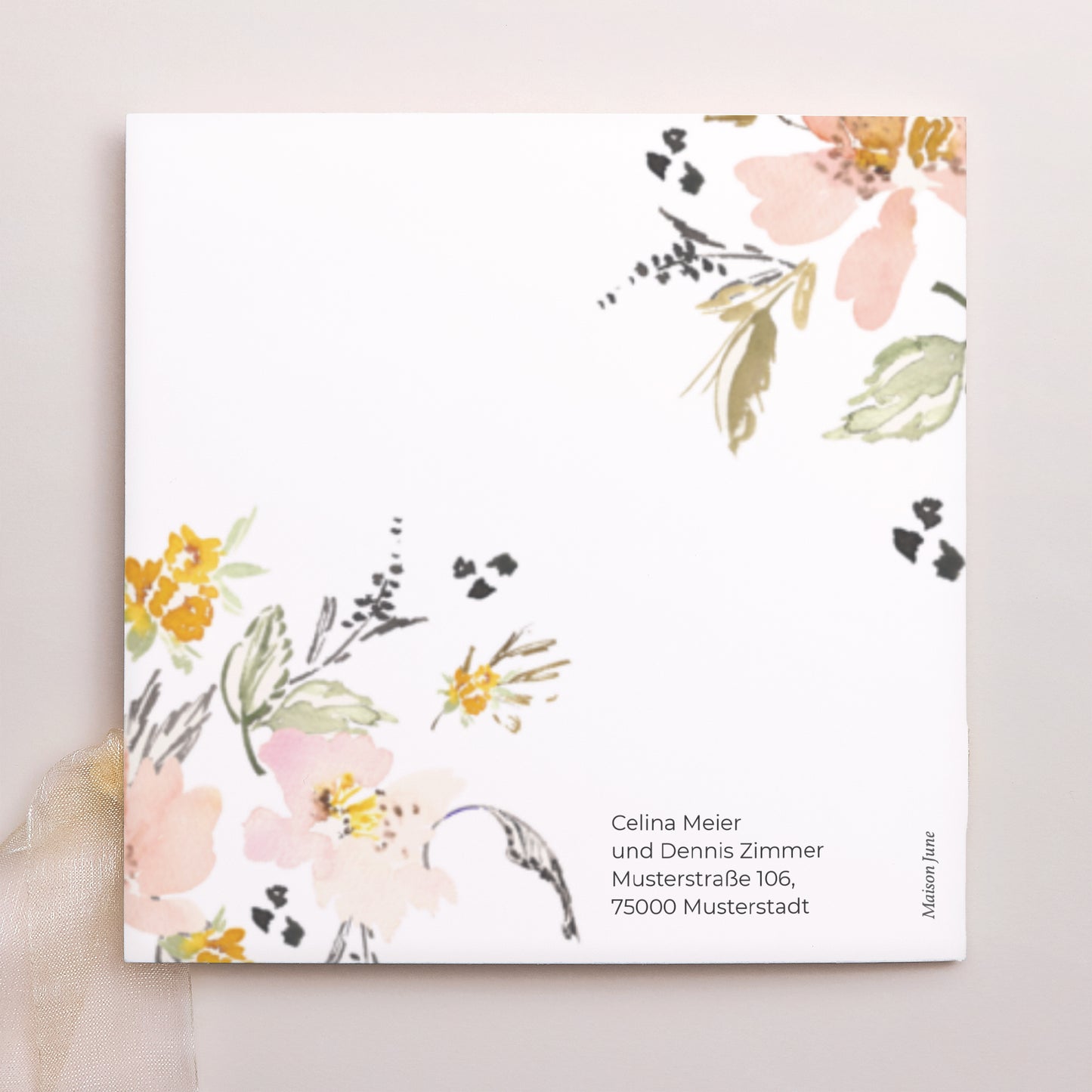 Hochzeitseinladung Quadratische Hülle, 3 Karten, Etikett Blumen Pop II foto N° 4