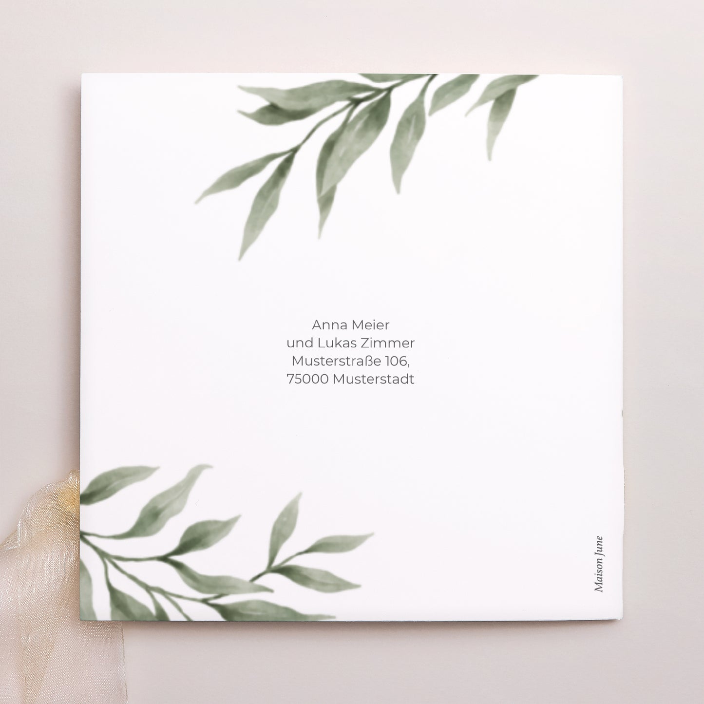 Hochzeitseinladung Quadratische Hülle, 3 Karten, Etikett Pflanzenparade foto N° 4