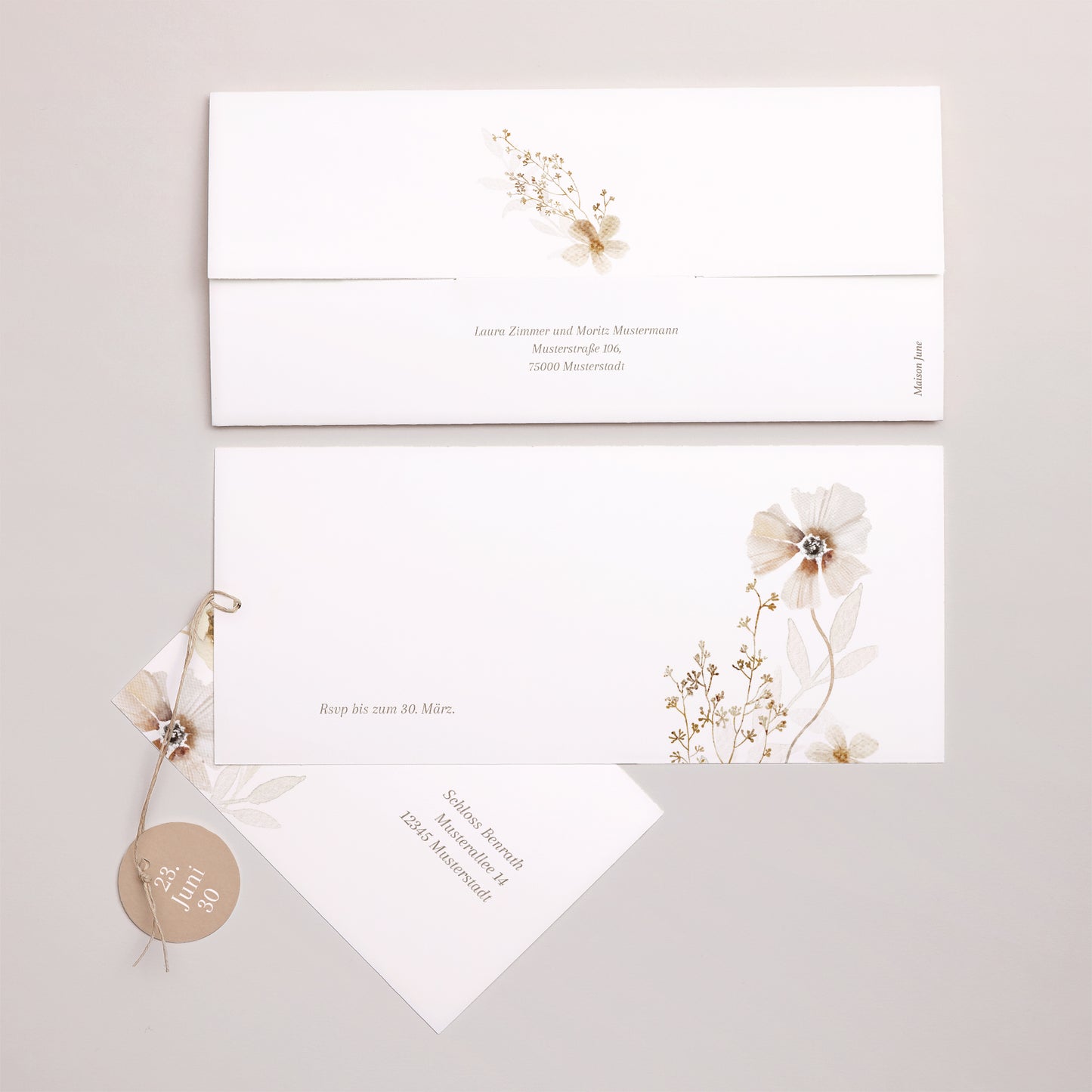 Hochzeitseinladung Mappe 2 Karten, Etikett Kamelie foto N° 4