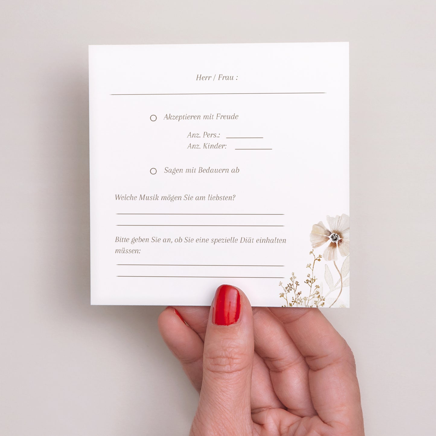 Antwortkarte Hochzeit Quadrat Kamelie foto N° 3