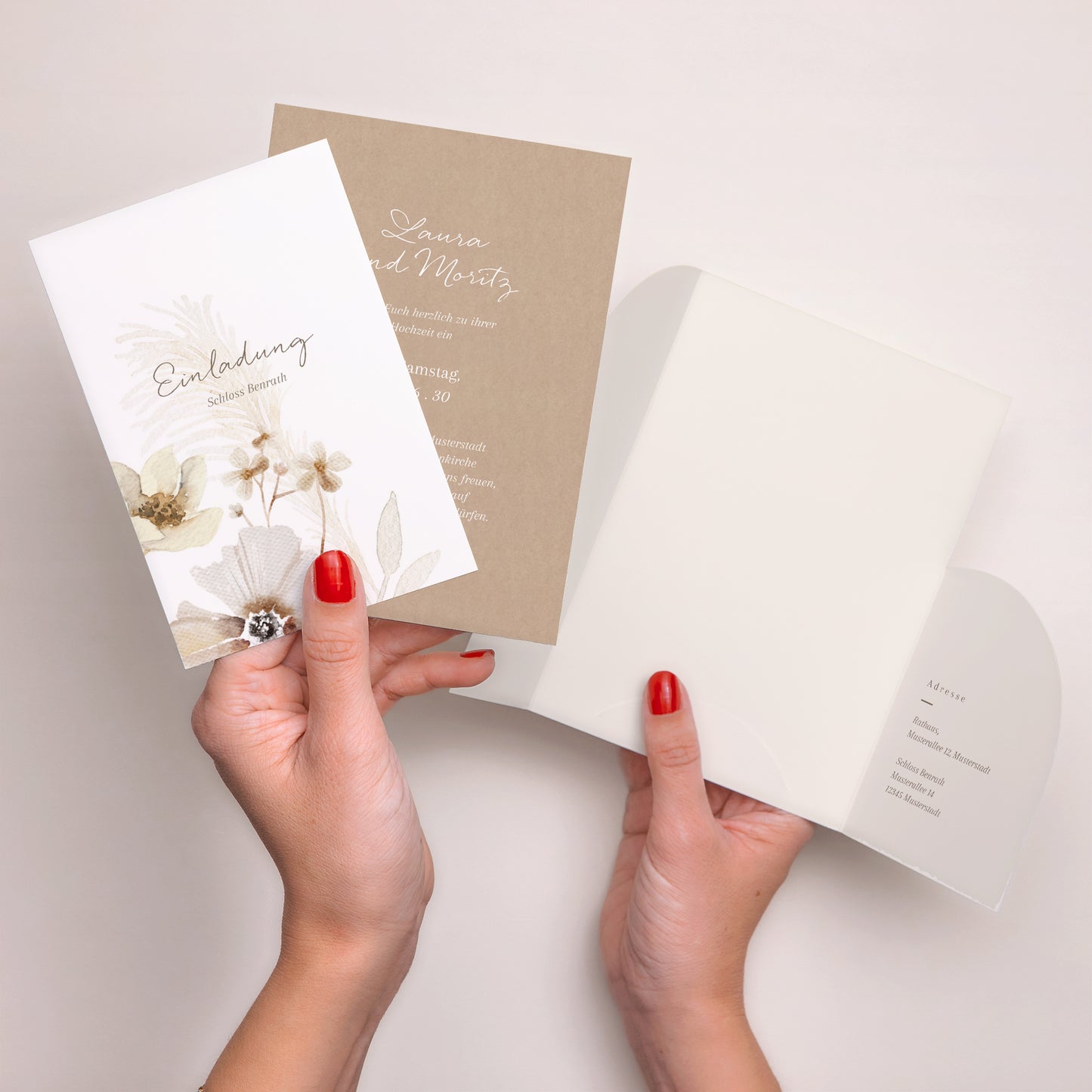 Hochzeitseinladung Hülle für 2 Karten Kamelie foto N° 4