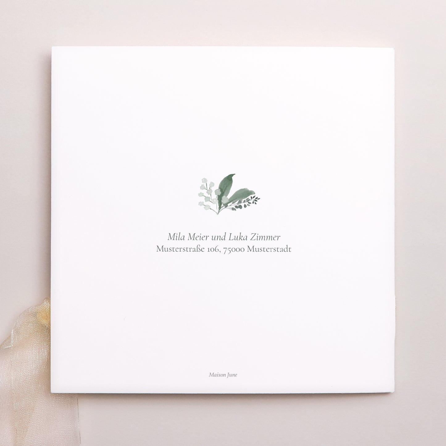 Hochzeitseinladung Quadratische Hülle, 3 Karten, Etikett Pflanzenkranz foto N° 4