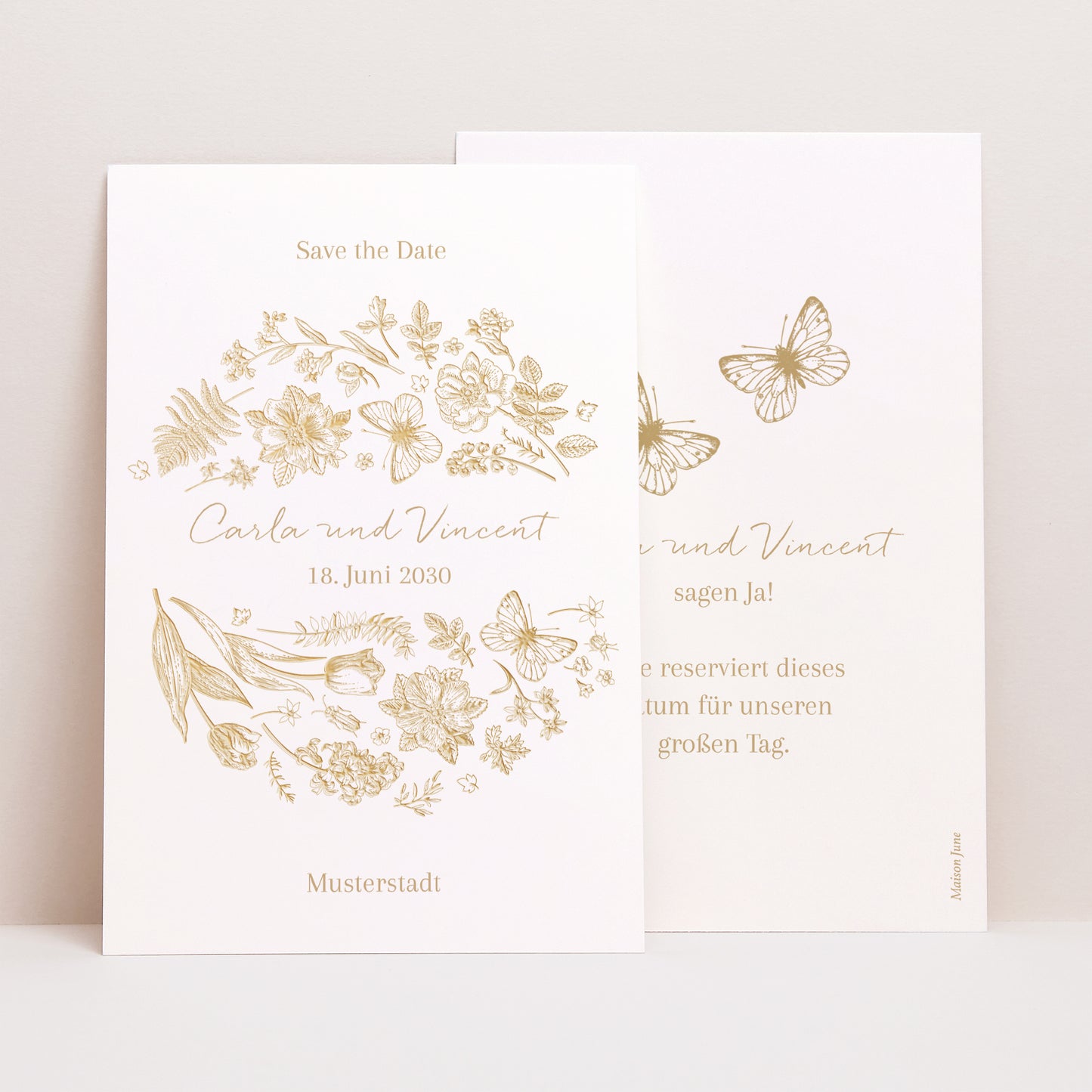 Save the date Karte Hochzeit PortraitPorträt Goldenes Herbarium foto N° 1