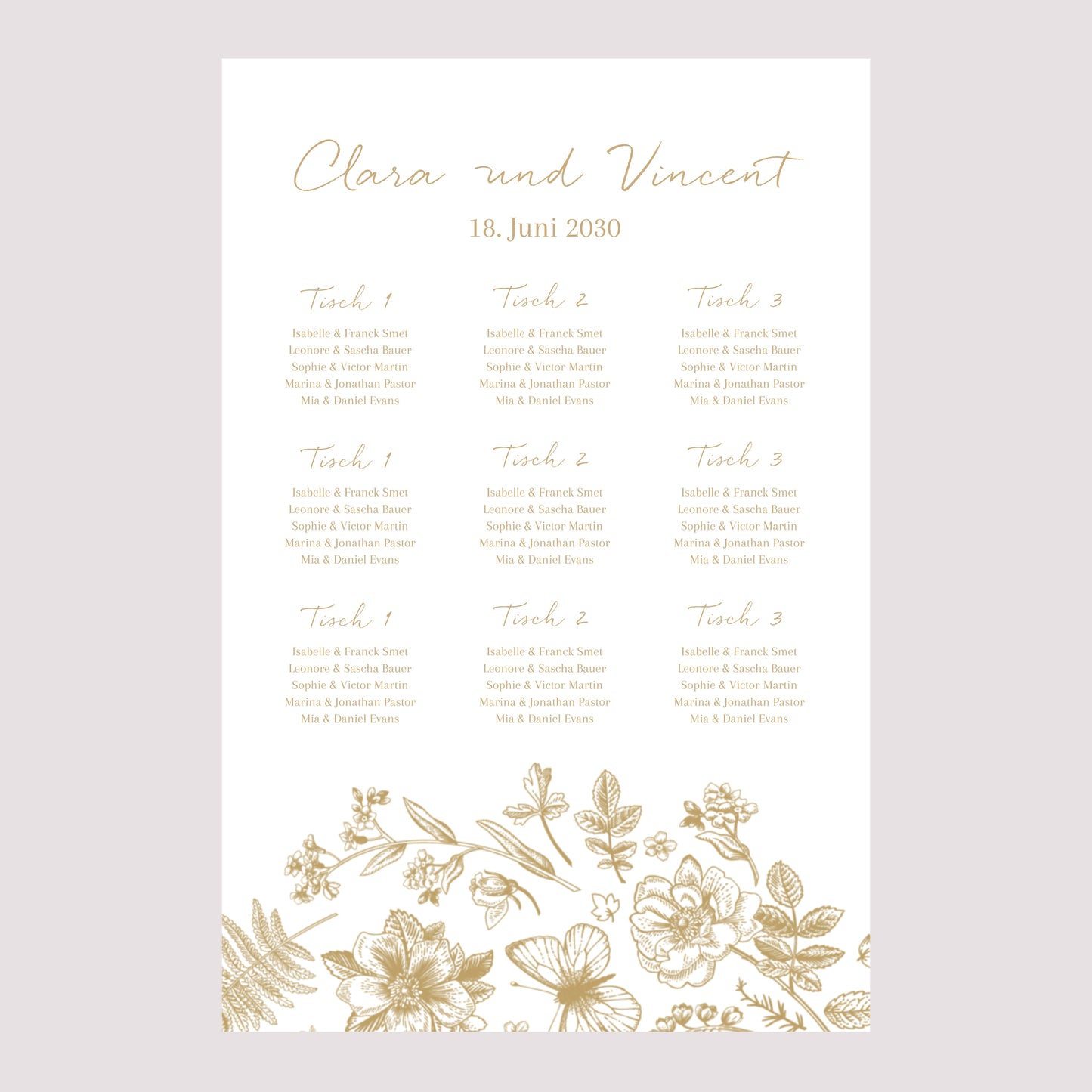 Sitzplan Hochzeit Porträt Goldenes Herbarium foto N° 2