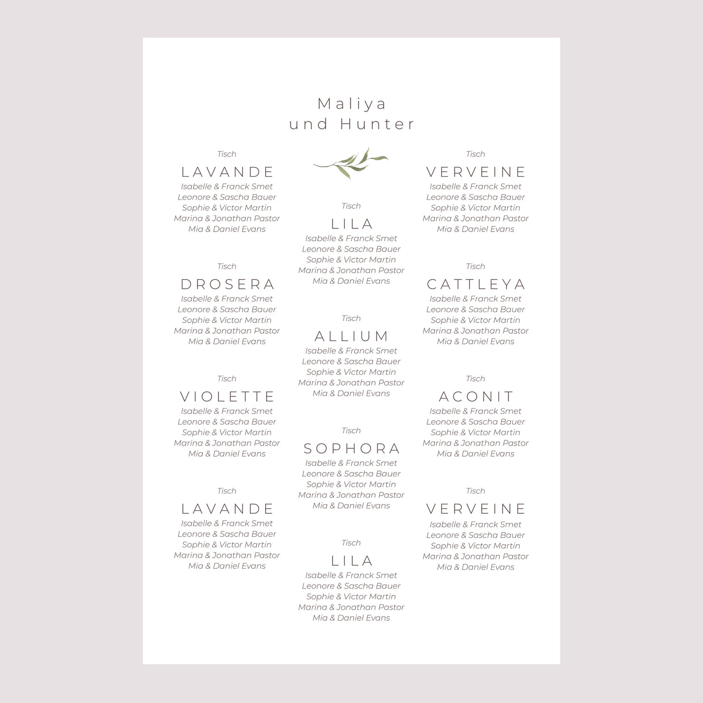 Sitzplan Hochzeit Porträt Kleine lila Blumen foto N° 2