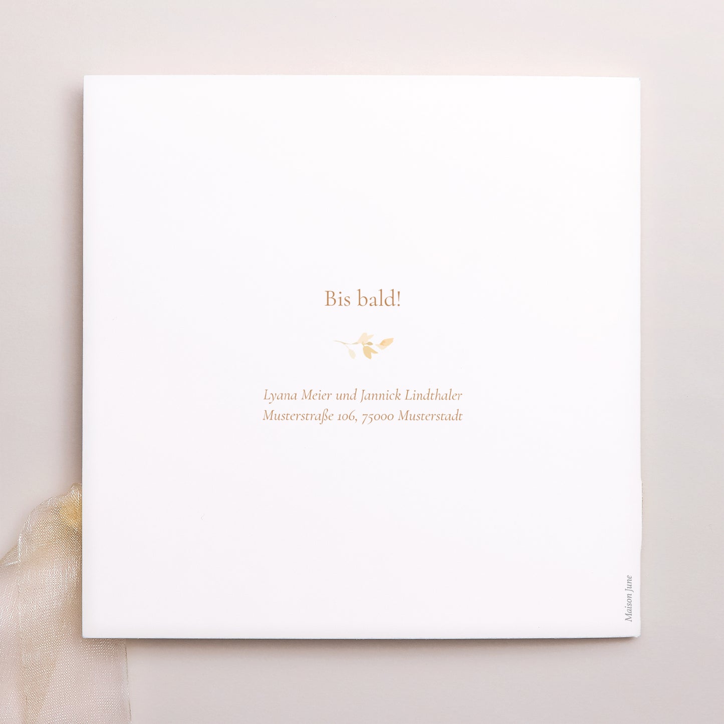 Hochzeitseinladung Quadratische Hülle, 3 Karten, Etikett Blumiges Täschchen foto N° 4