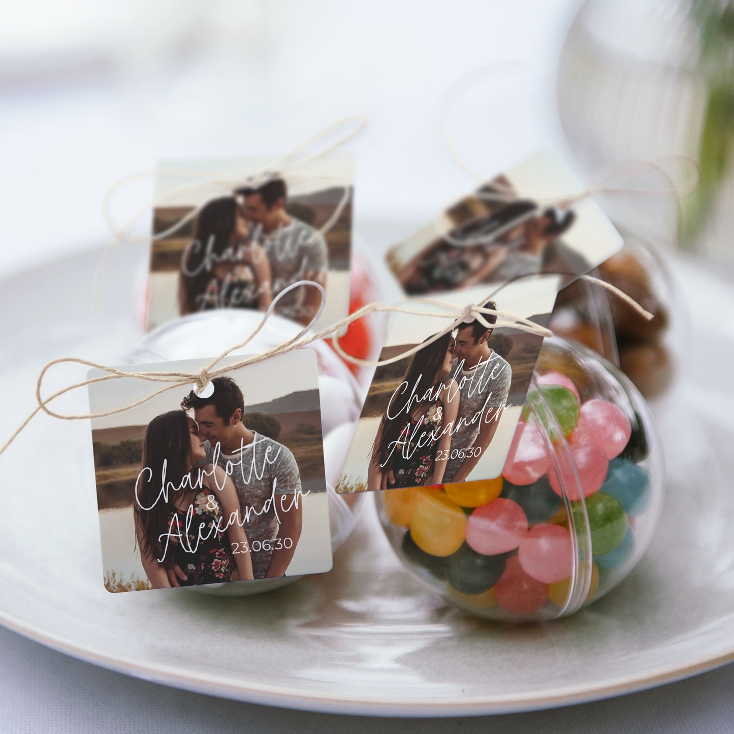 Geschenkbox Hochzeit Kugel mit quadratischem Etikett für immer foto N° 2