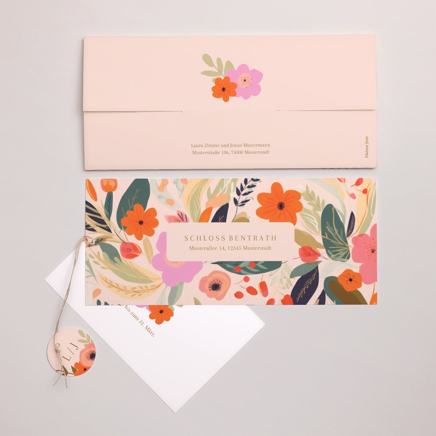 Hochzeitseinladung Mappe 2 Karten, Etikett Reigen von Blumen foto N° 4