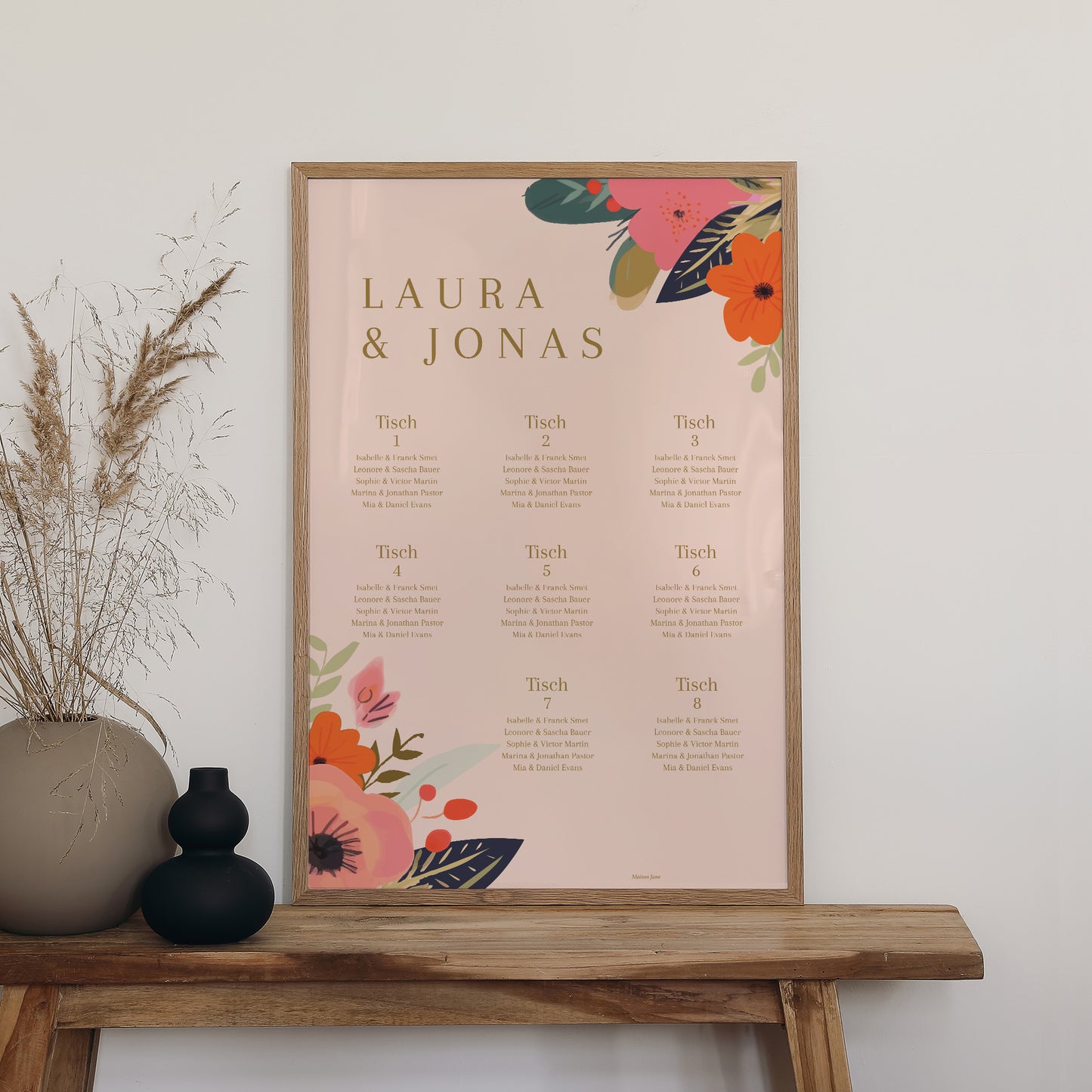 Sitzplan Hochzeit Porträt 60 x 90 cm Reigen von Blumen foto N° 2