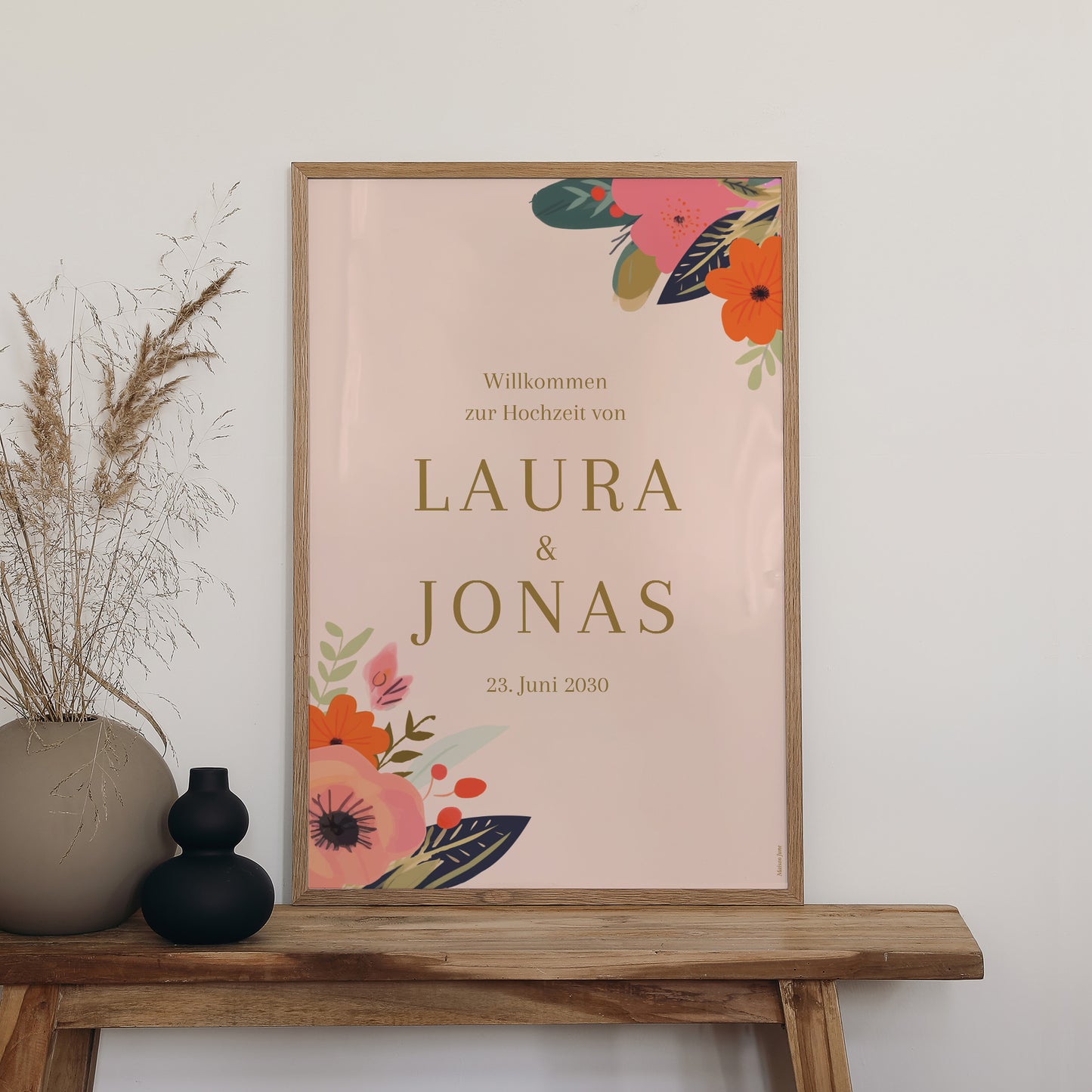 Begrüßungstafel Hochzeit Porträt 60 x 90 cm Reigen von Blumen foto N° 2