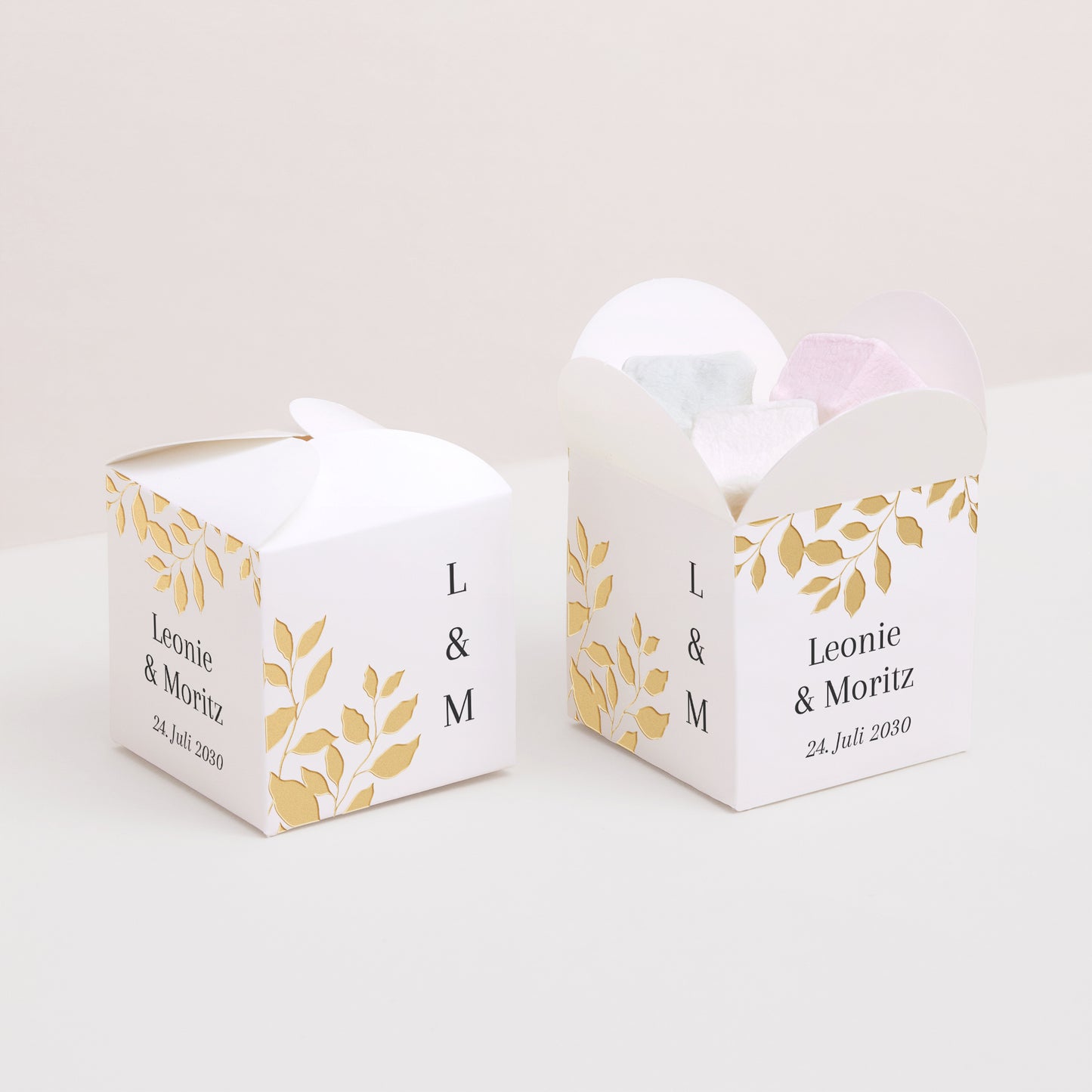 Geschenkbox Hochzeit Schmetterlingsöffnung goldenes Laub foto N° 2
