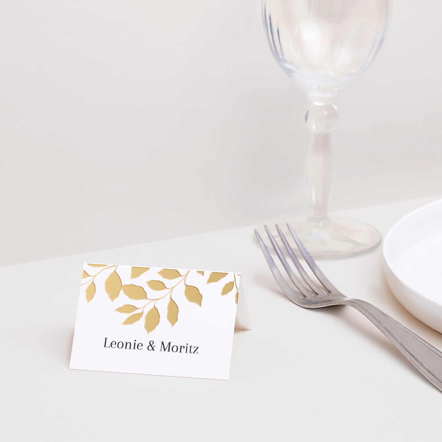 Tischkarten Hochzeit Quer goldenes Laub foto N° 2